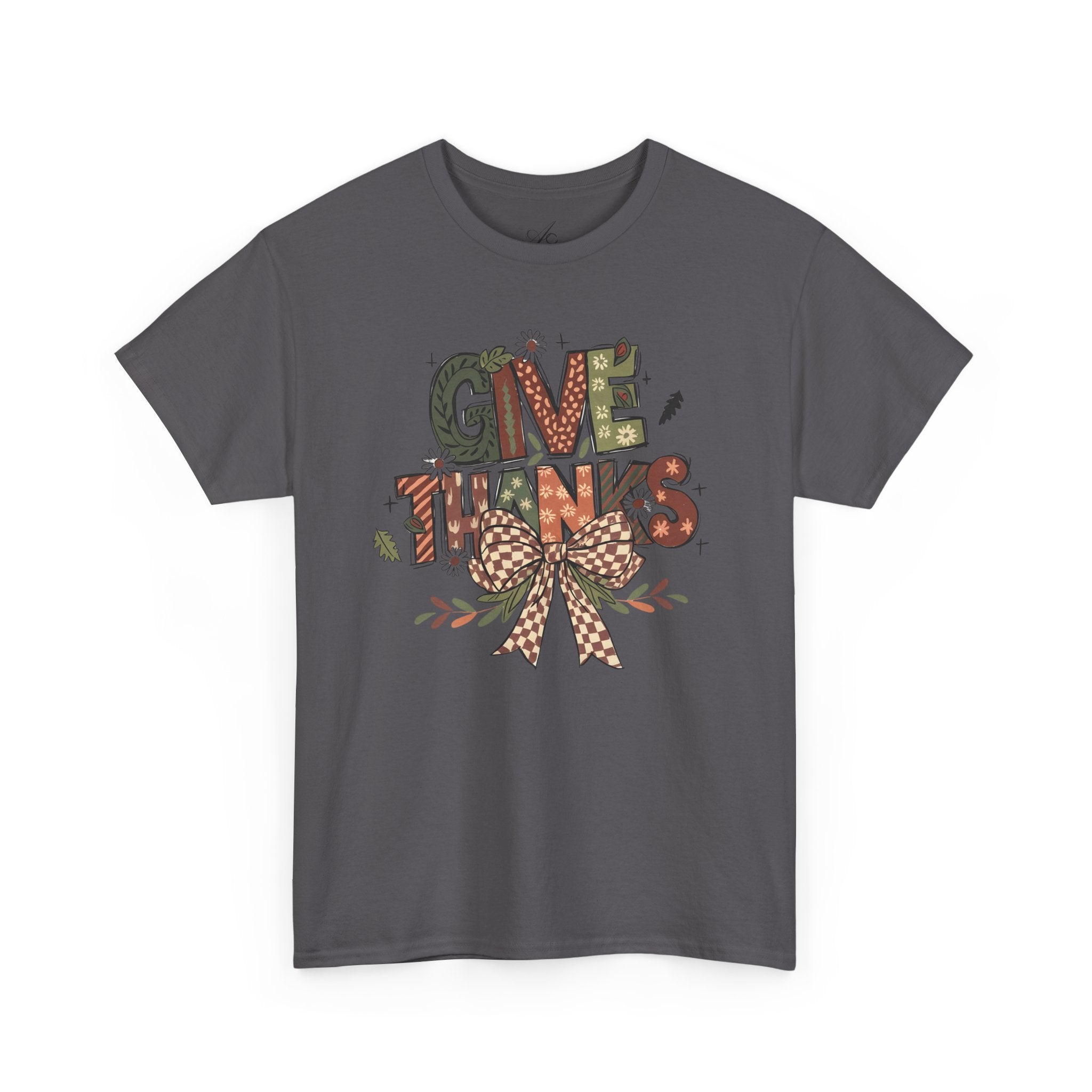Give Thanks Tee Thanksgiving Graphic T-Shirt with Rustic Bow Design