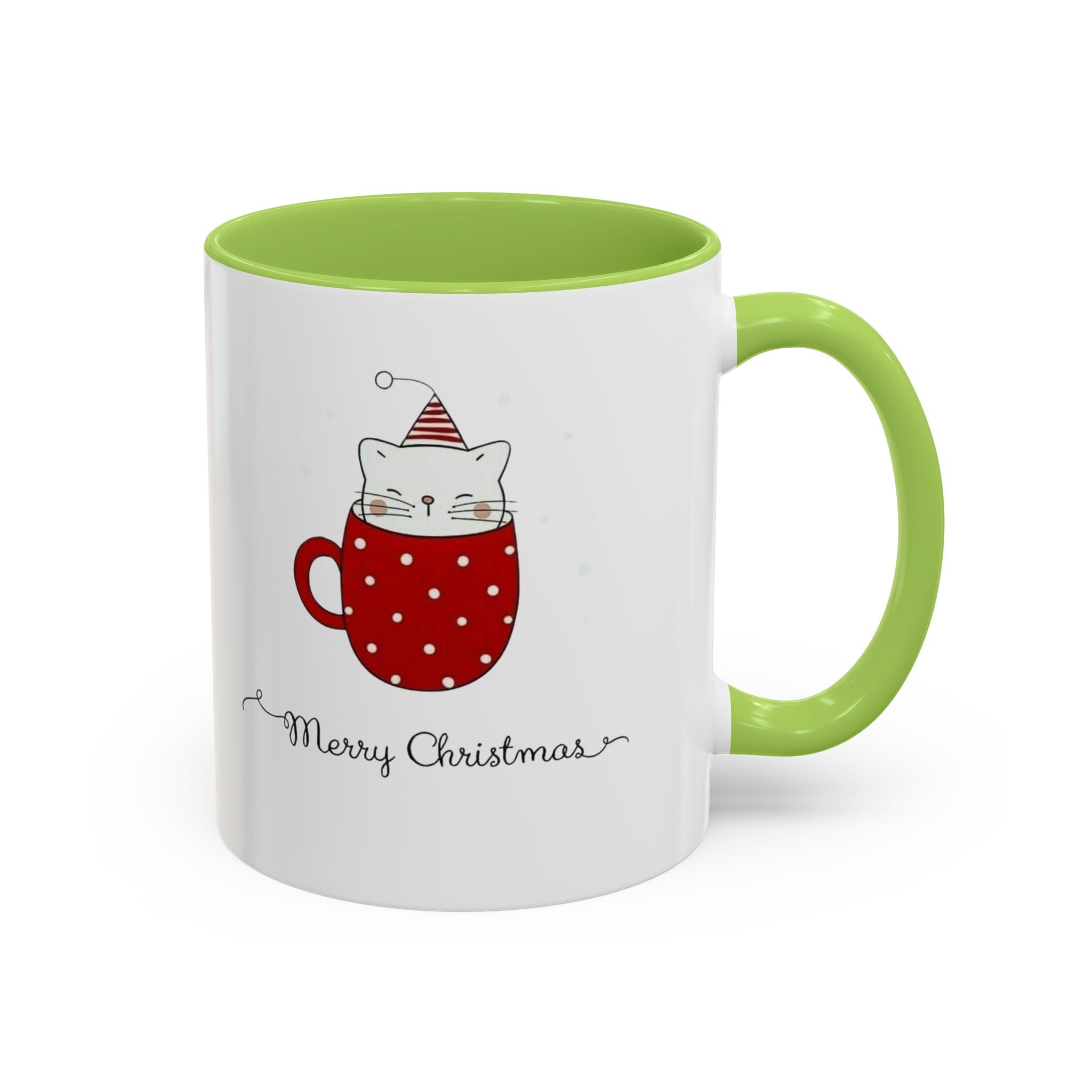 Christmas Cat Accent Mug "Merry Christmas" Polka Dot Holiday Coffee Cup Christmas Mugs Collection!
