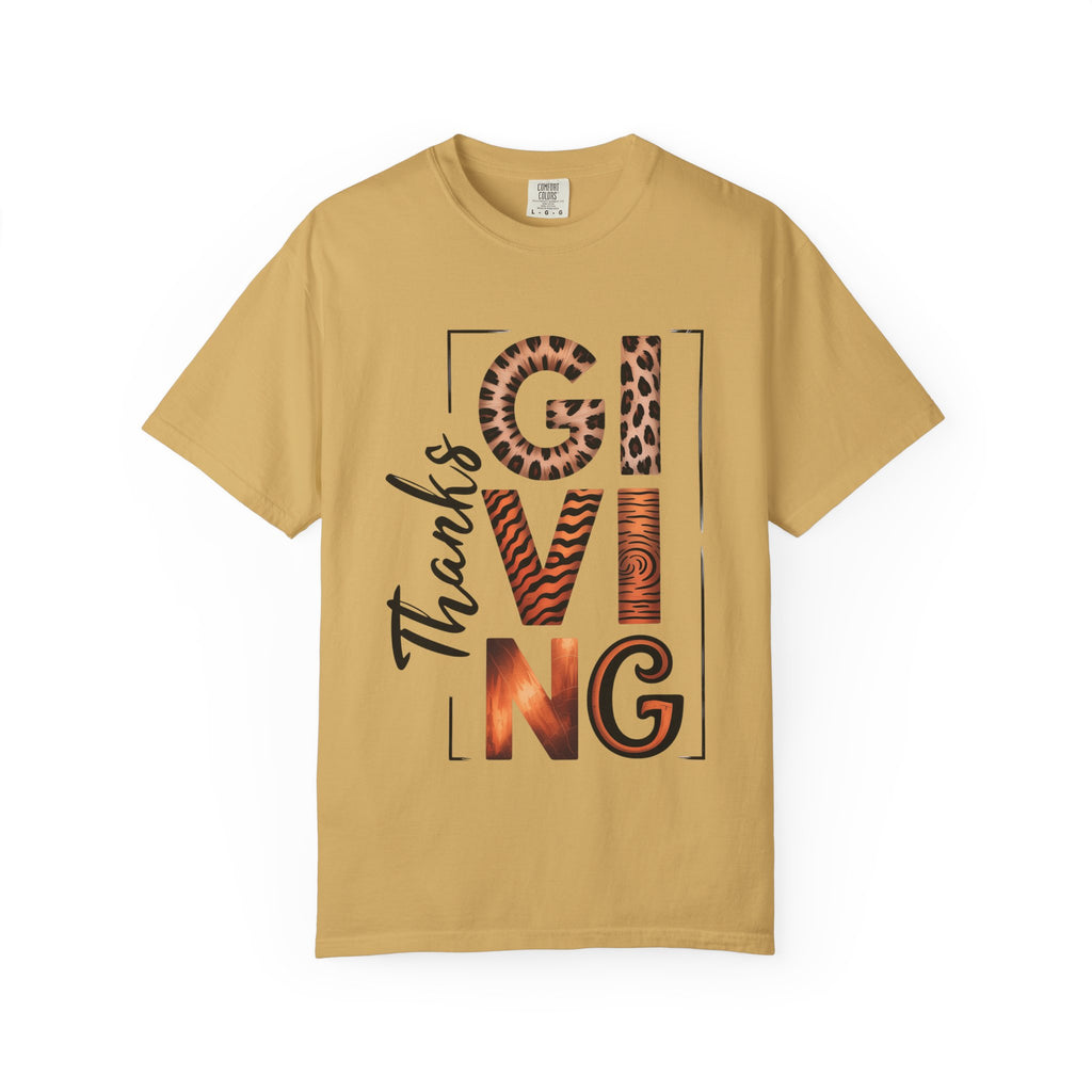 Fall T-Shirts and Sweatshirts Collection Giving Thanks T-Shirt Thanksgiving Graphic Tee with Leopard & Wood Pattern Letters
