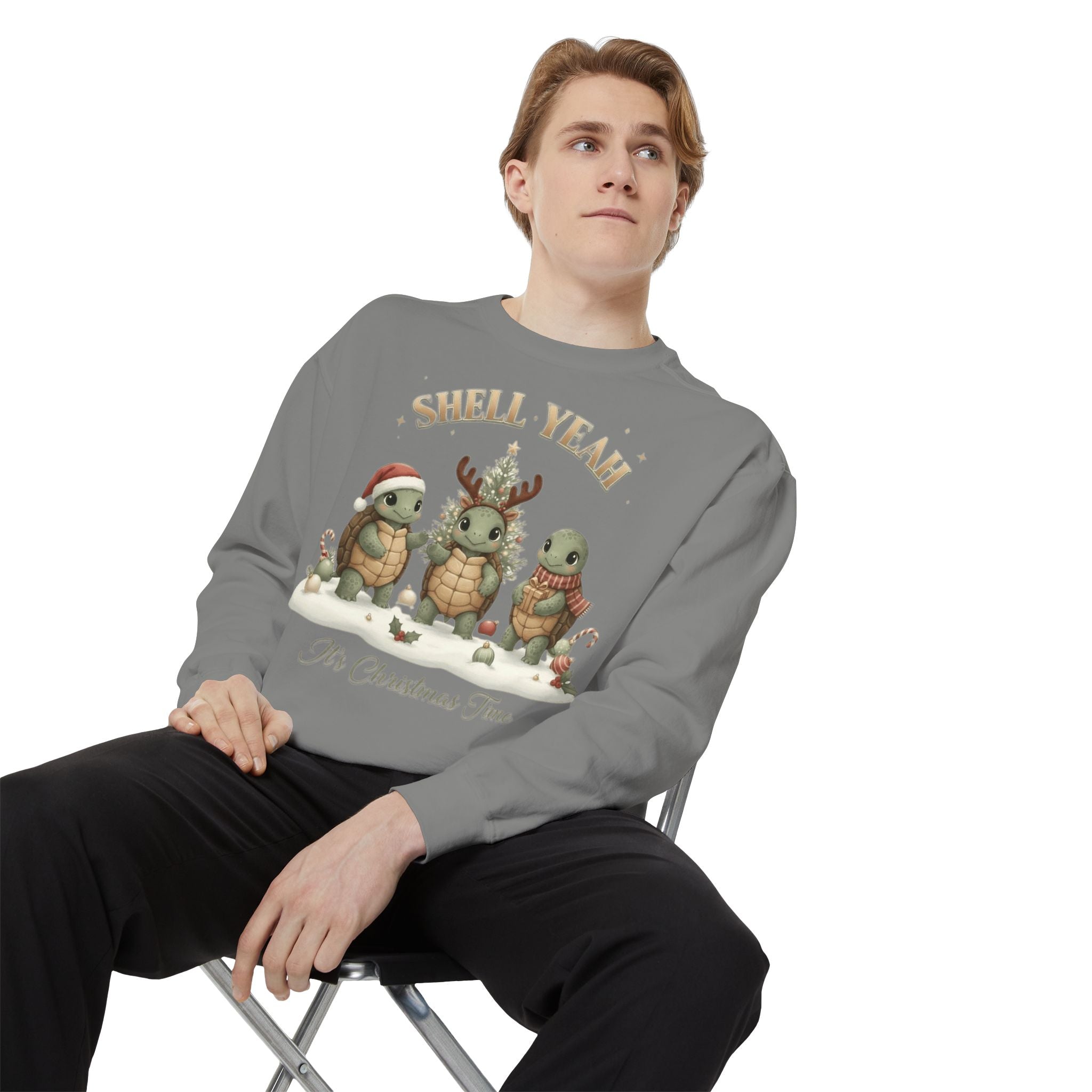 Christmas Turtle Sweatshirt  "Shell Yeah, It’s Christmas Time" Holiday Pullover