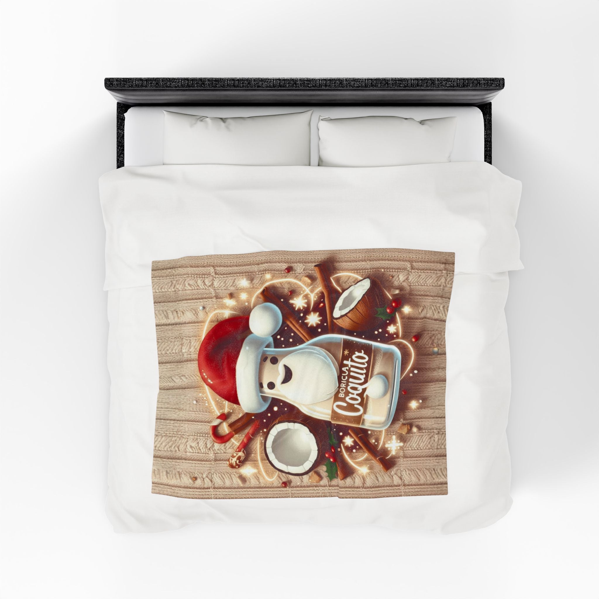 Coquito Santa Velveteen Plush Blanket Holiday Puerto Rican Coquito Design