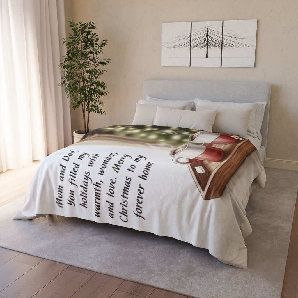 Christmas Sherpa Blanket Mom and Dad, You filled my holidays with warmth, wonder, and love" Cozy Family Holiday Throw Holiday Christmas Blanket,