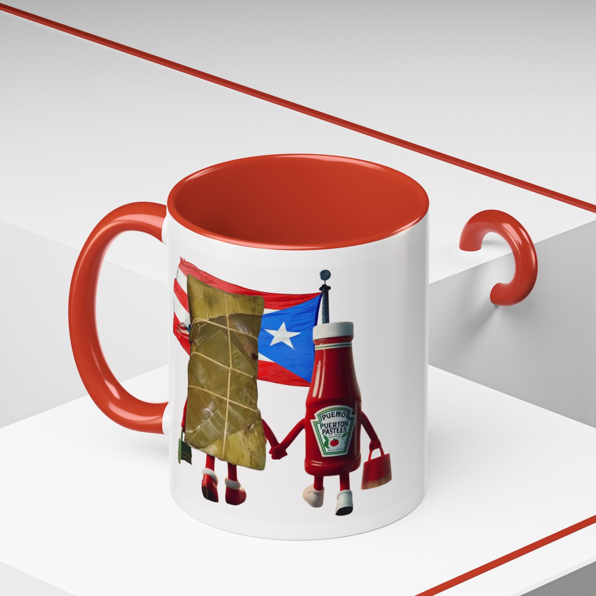 Puerto Rican Flag Ketchup & Pasteles Coffee Mug — Funny Food Friends Accent Mug (11/15oz)