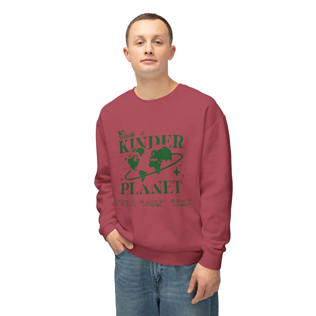 Kinder Planet Crewneck Sweatshirt Eco-Friendly Earth Day Graphic Pullover