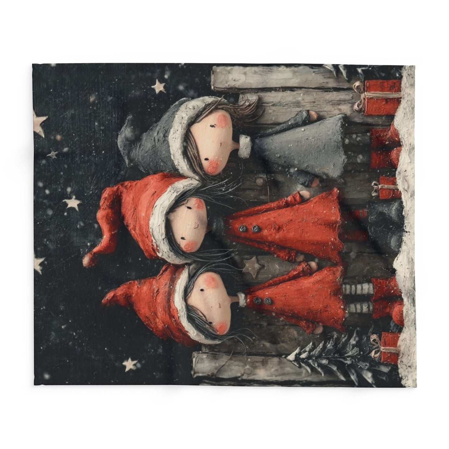 Holiday Girls Fleece Blanket — Cute Christmas Elf Trio Winter Throw