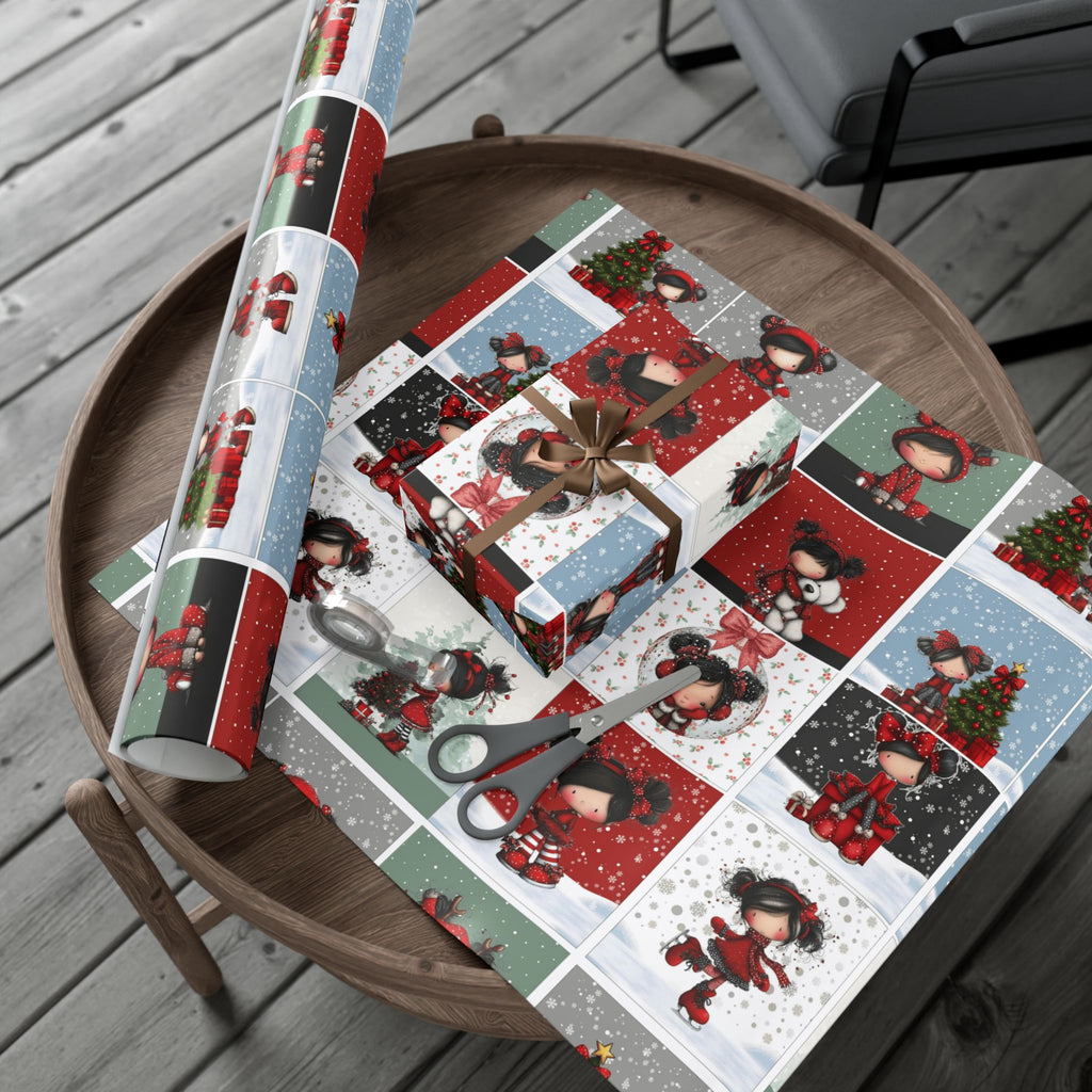 Festive Wrapping Paper Gift Wrap Papers - Cute Holiday Girl Patterned Wrapping Paper Rolls (Snow, Red Bows)
