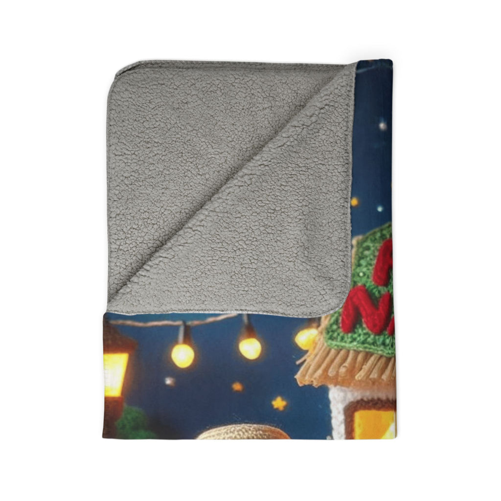 Feliz Navidad Fleece Sherpa Blanket — Festive Mexican Carolers Holiday Throw Puerto Rico Design Blanket