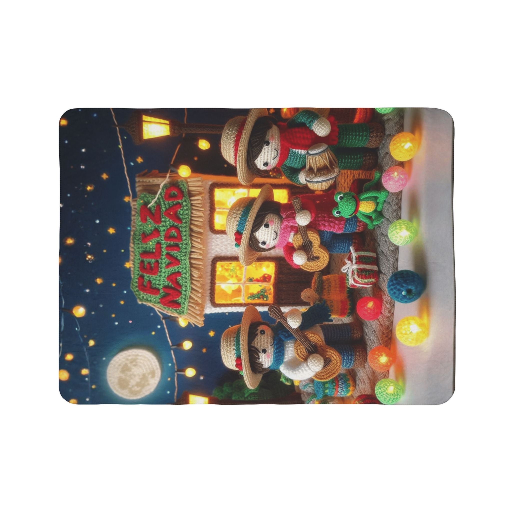 Feliz Navidad Fleece Sherpa Blanket — Festive Mexican Carolers Holiday Throw Puerto Rico Design Blanket