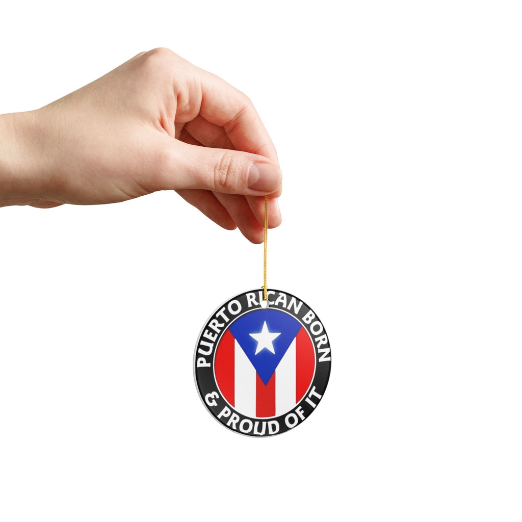 Puerto Rican Born & Proud Ceramic Ornament  Round Flag Decoration