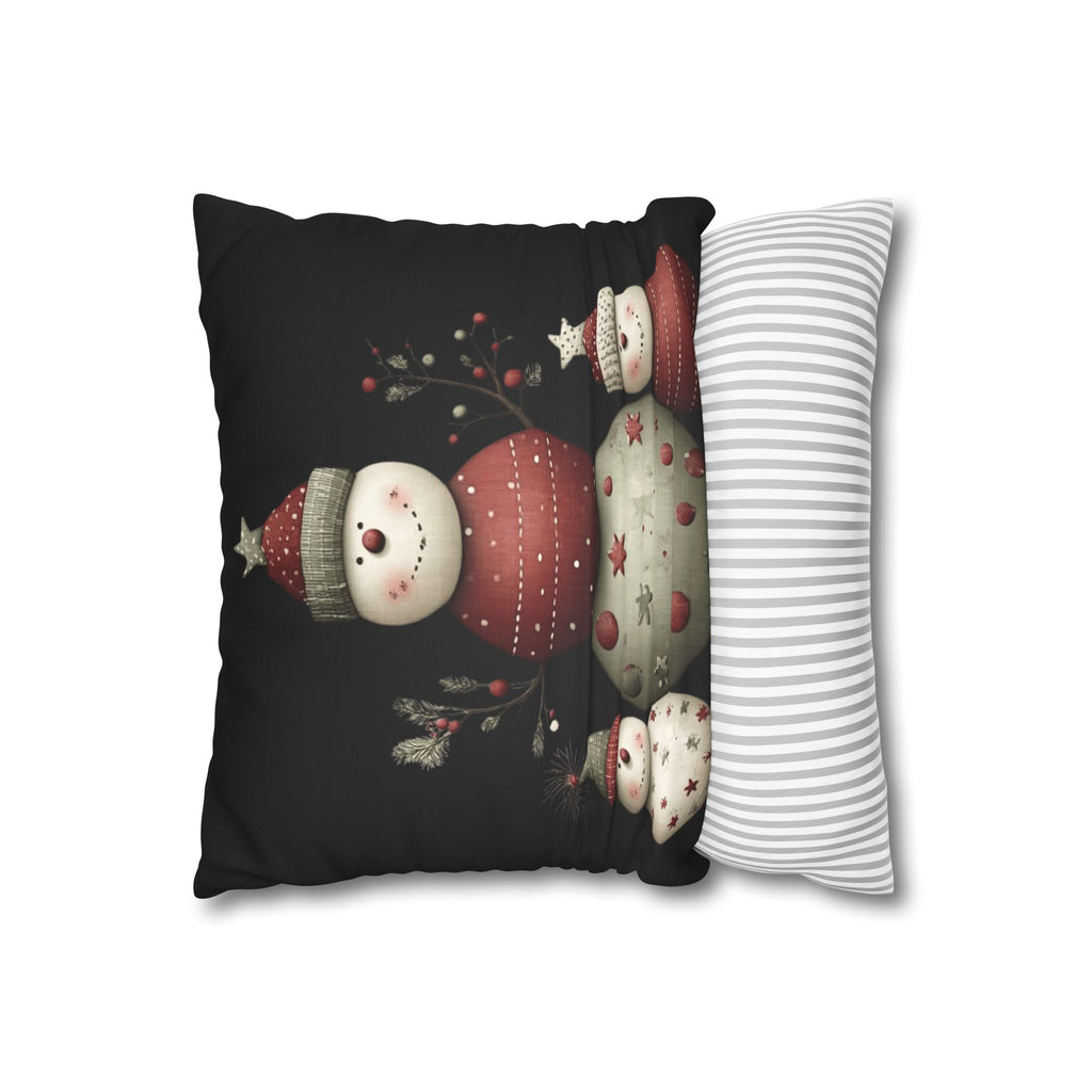 Christmas Snowman Faux Suede Pillowcase – Cute Stacked Snowmen Holiday Decor CHRISTMAS PILLOW DÉCOR
