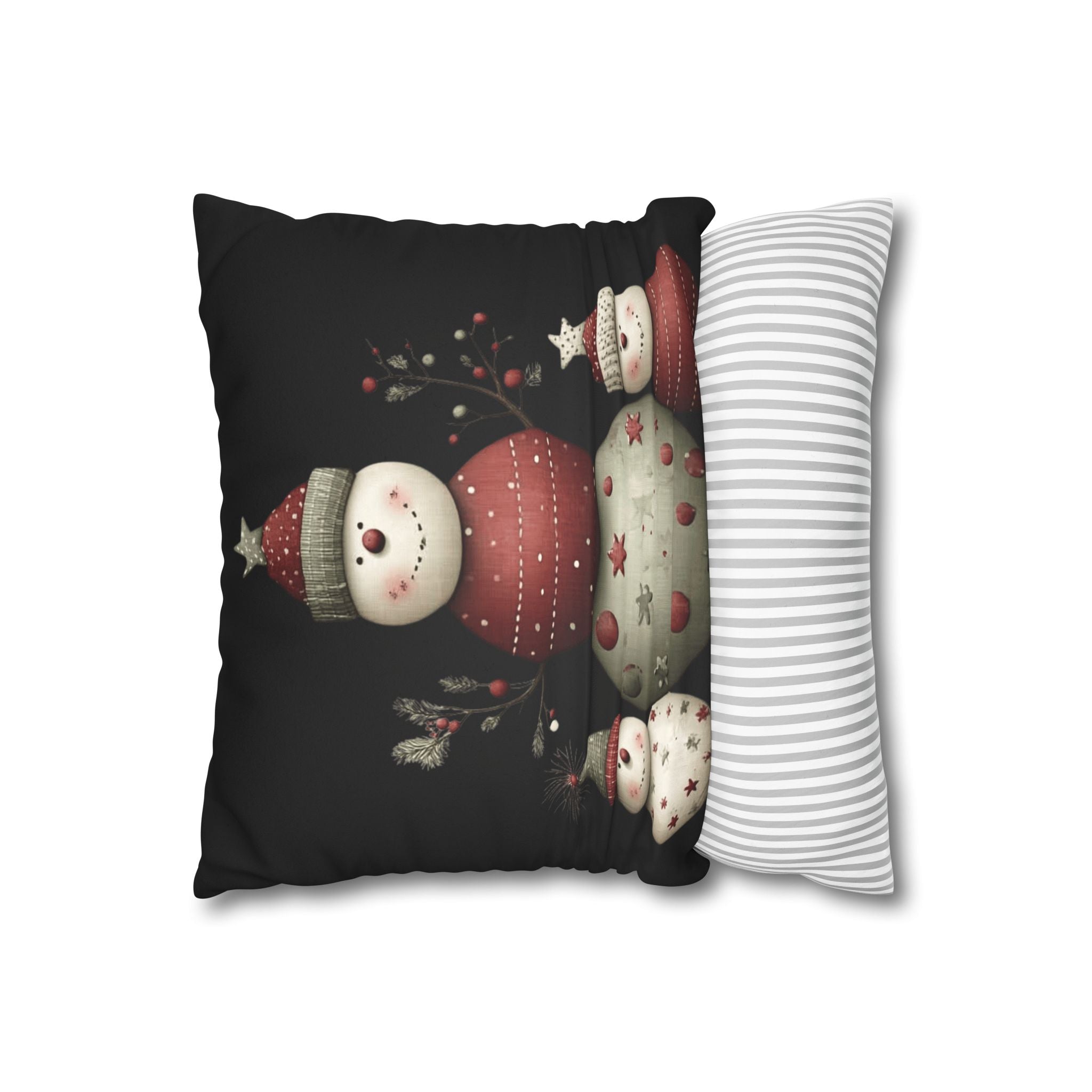 Christmas Snowman Faux Suede Pillowcase – Cute Stacked Snowmen Holiday Decor CHRISTMAS PILLOW DÉCOR