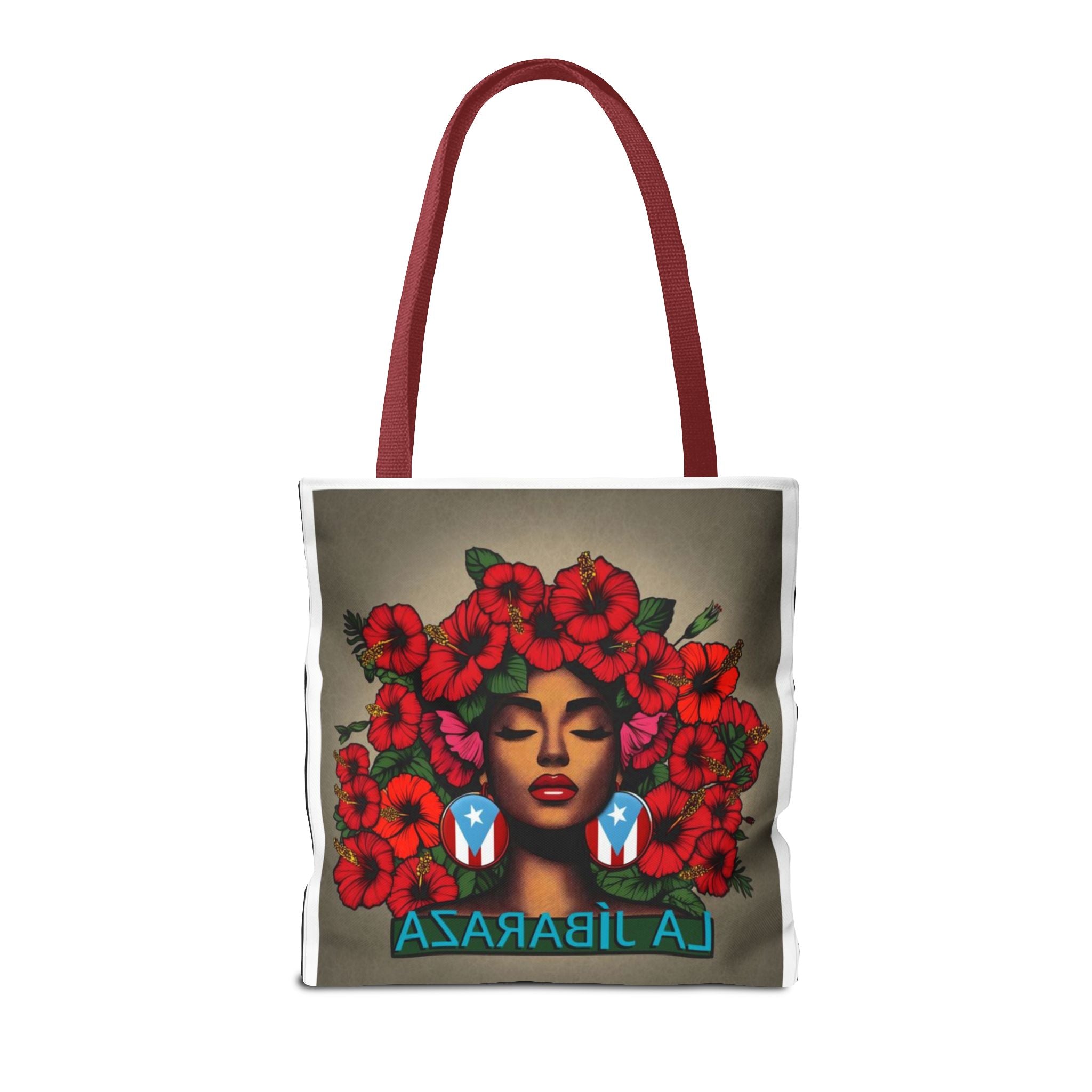 La Jíbara Tote Bag — Puerto Rican Floral Portrait Canvas Tote Puerto Rico Christmas Tote