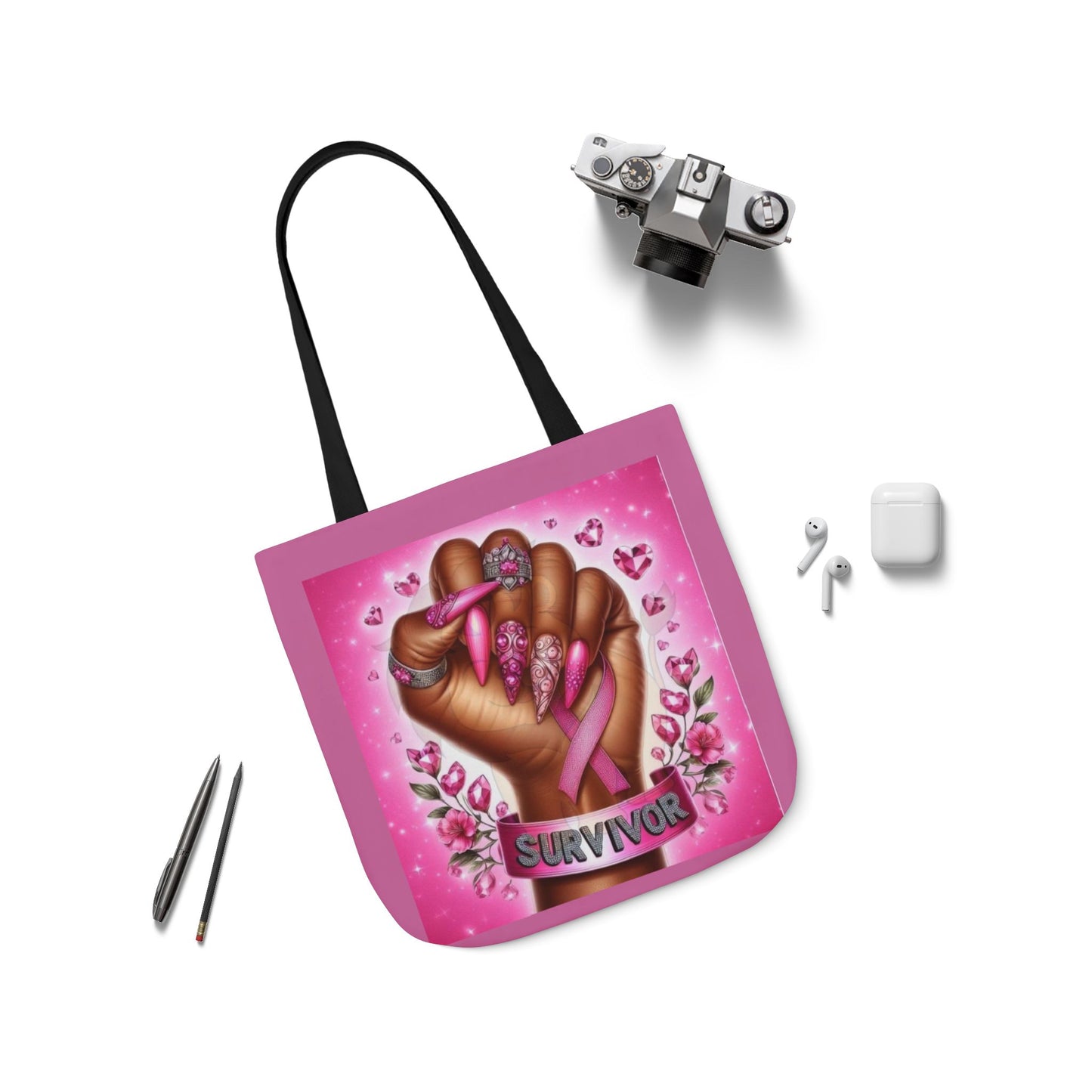 Breast Cancer Survivor Tote Bag  Pink Ribbon Empowerment Canvas Tote