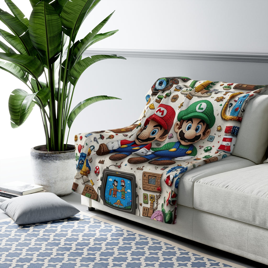 Kids Cartoon Blanket Retro Video Game Plush Throw