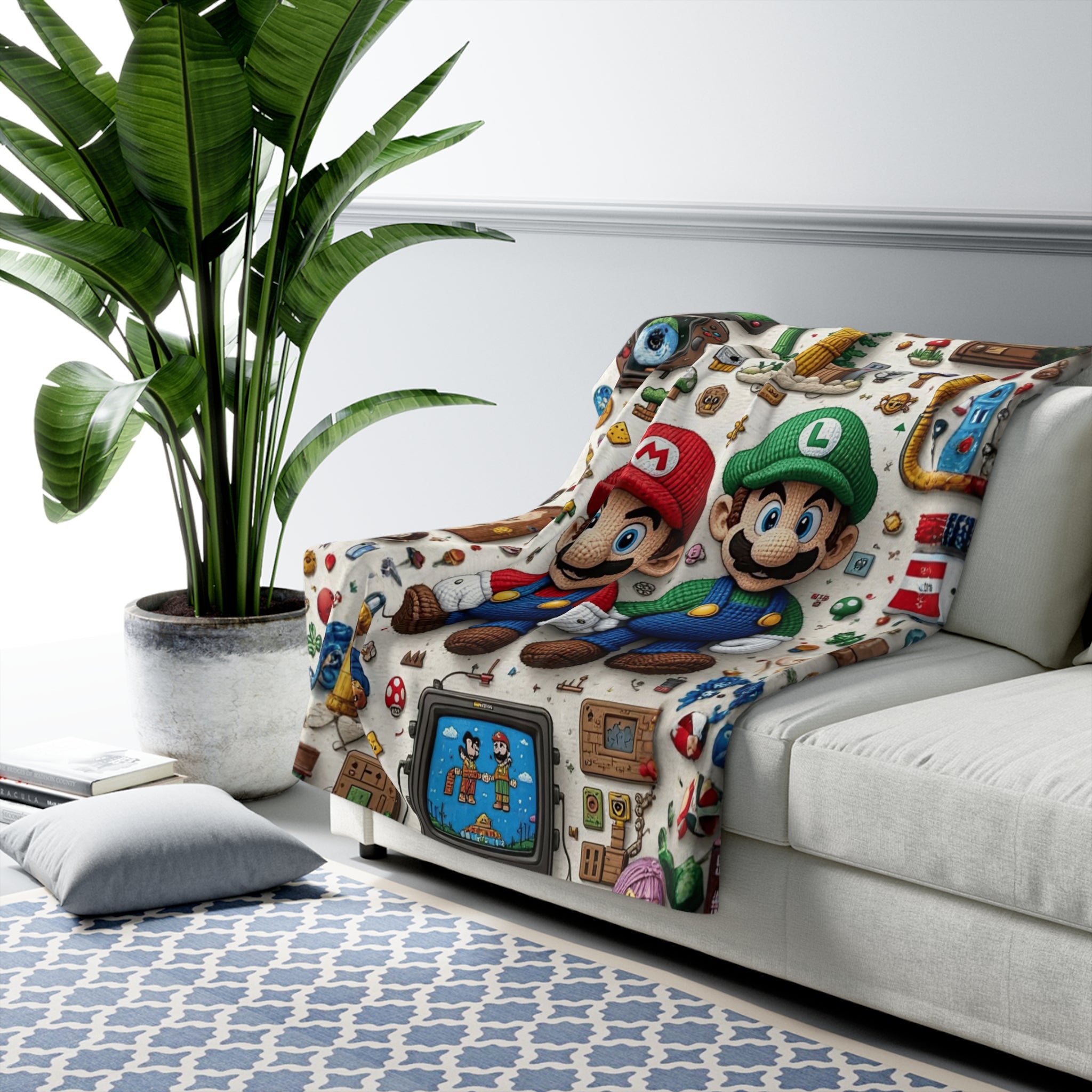 Kids Cartoon Blanket Retro Video Game Plush Throw