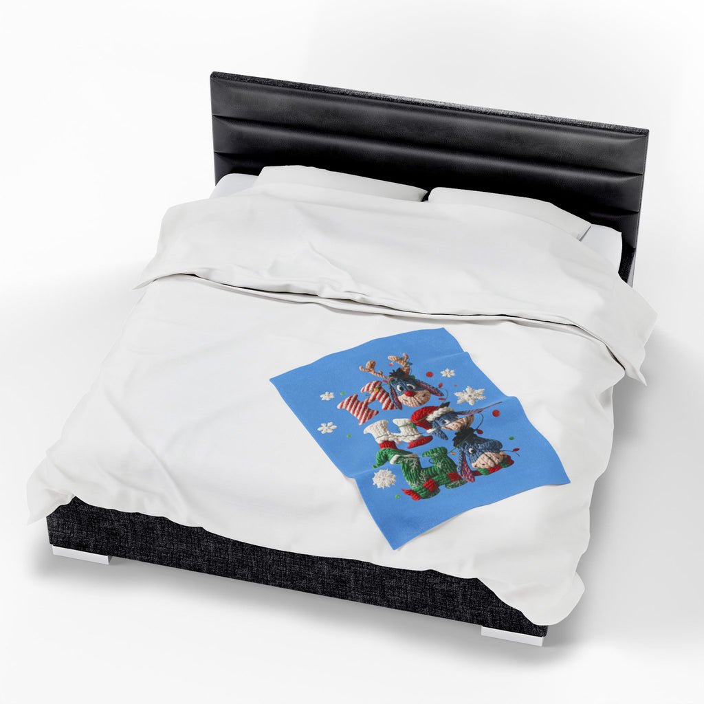 Holiday Eeyore Velveteen Plush Blanket — Cute Christmas Knit-Style Design