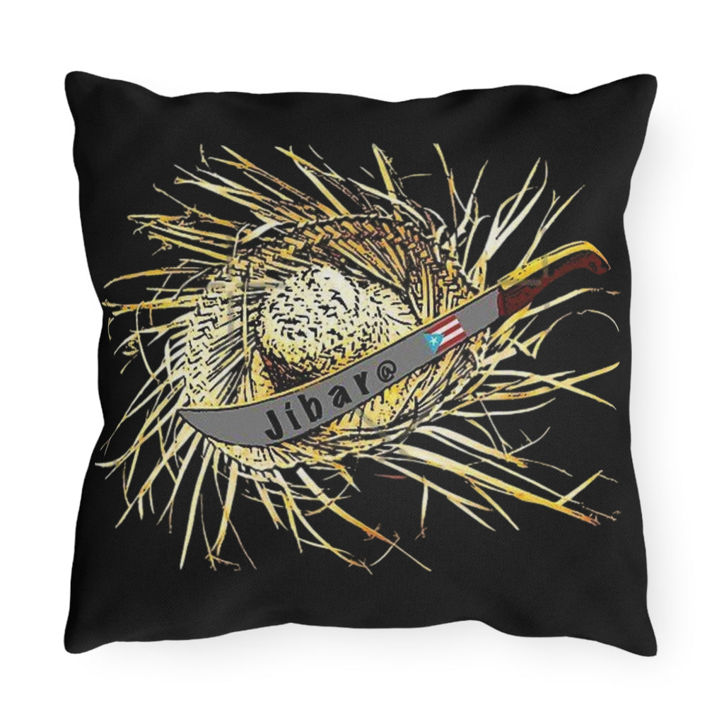 Puerto Rico Culture Pillow Outdoor Pillow – Rustic Straw Hat & Machete Design (Jibaro)