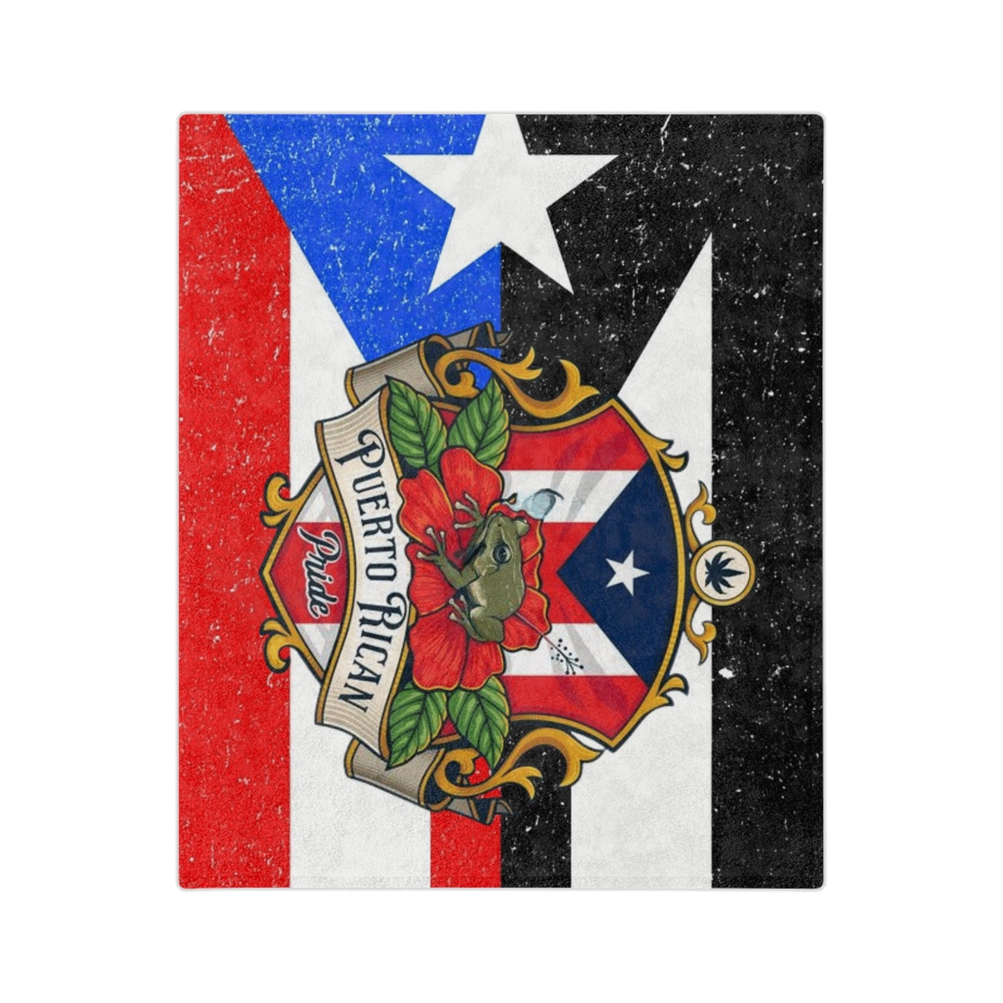 Puerto Rican Flag Velveteen Microfiber Blanket – Vintage Coat of Arms Throw