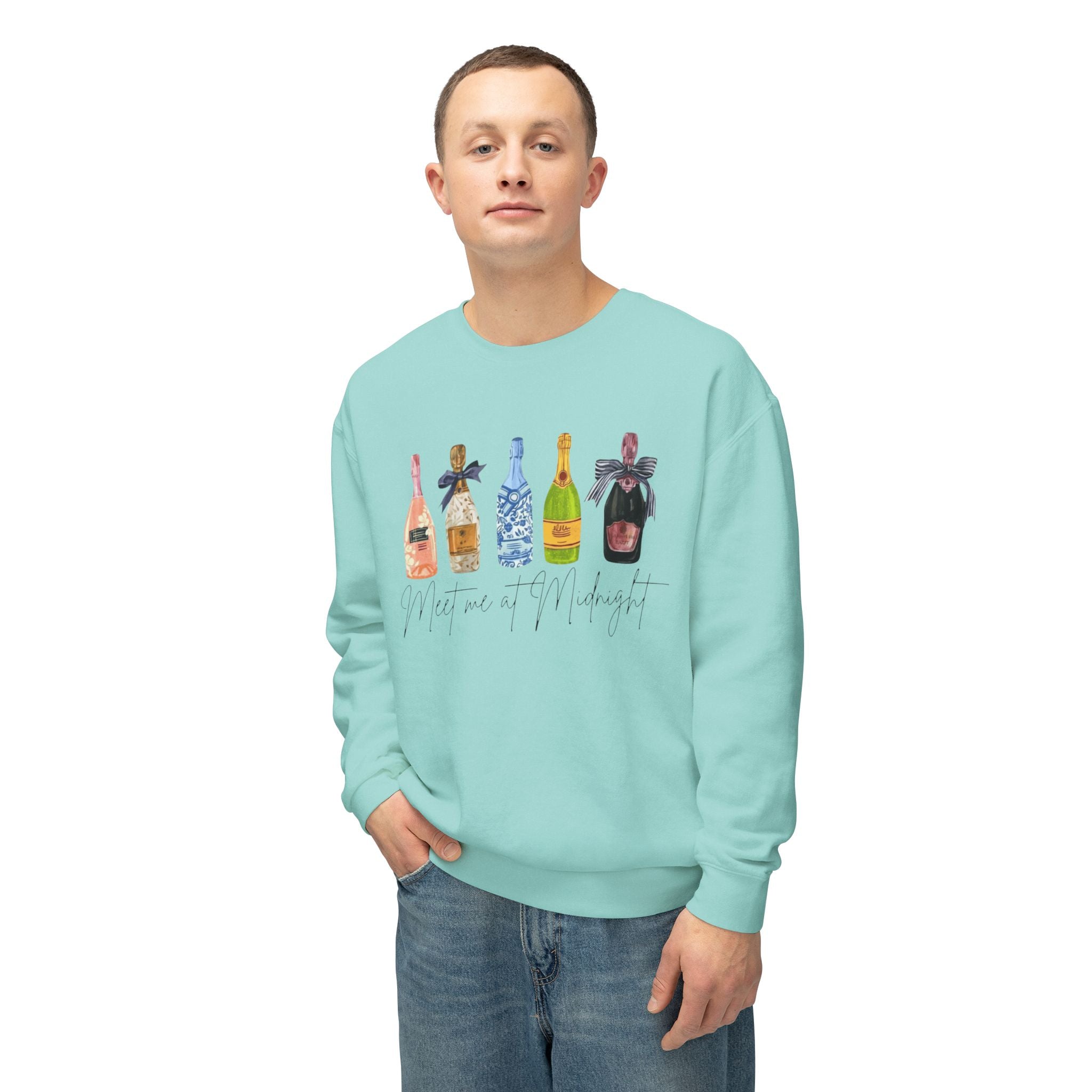 Champagne Bottles Crewneck Sweatshirt  Celebratory Bubbly Graphic