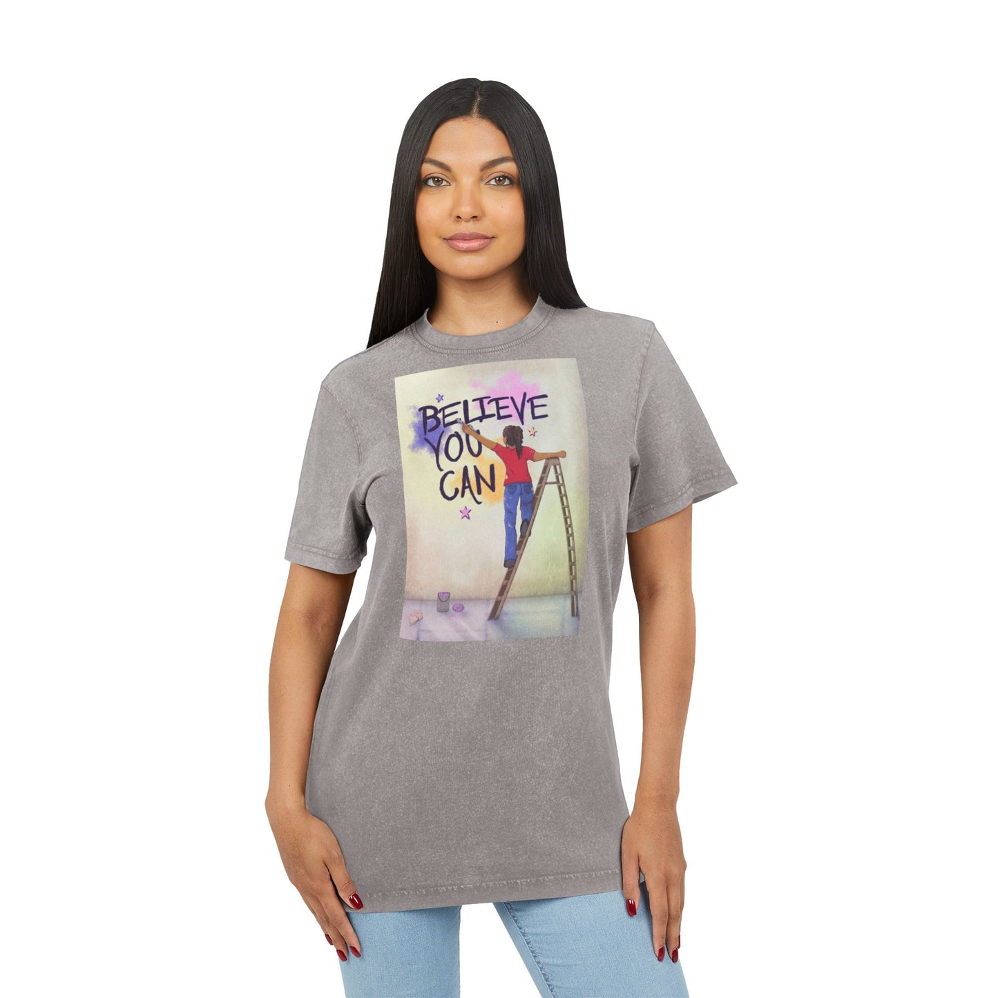 🧘‍♀️ Wear Your Peace. Believe You Can Acid Washed Tee - Motivational Shirt, Vintage Style T-Shirt, Casual Wear, Gift for Friends, Inspirational Apparel