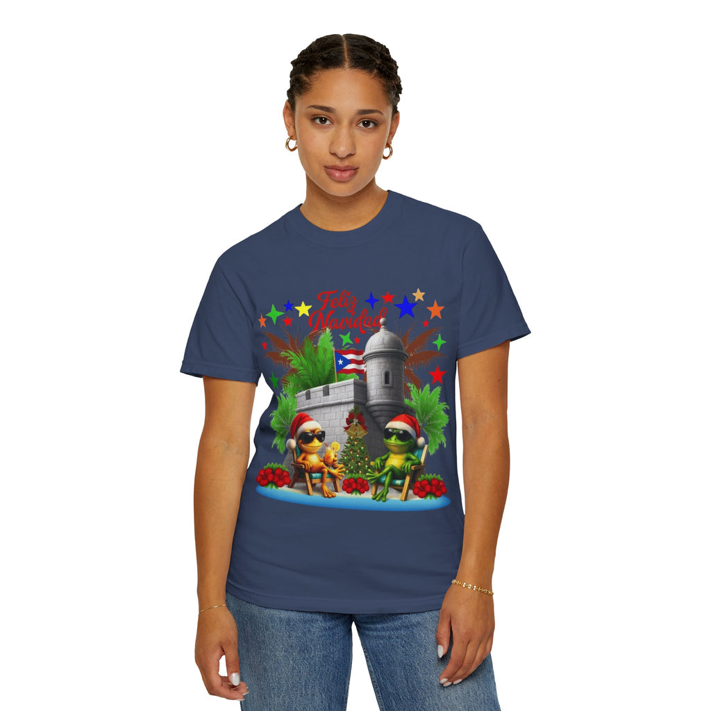 Feliz Navidad Puerto Rico T-Shirt  Castillo & Coquí Holiday Tee Puerto Rico Navidades