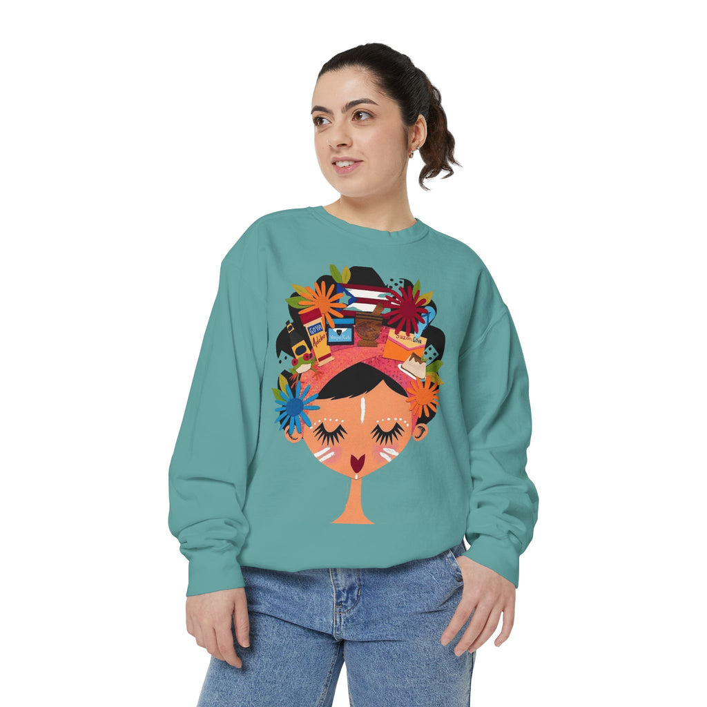 Floral Fiesta Sweatshirt — Colorful Tropical Woman Graphic Puerto Rico Navidades