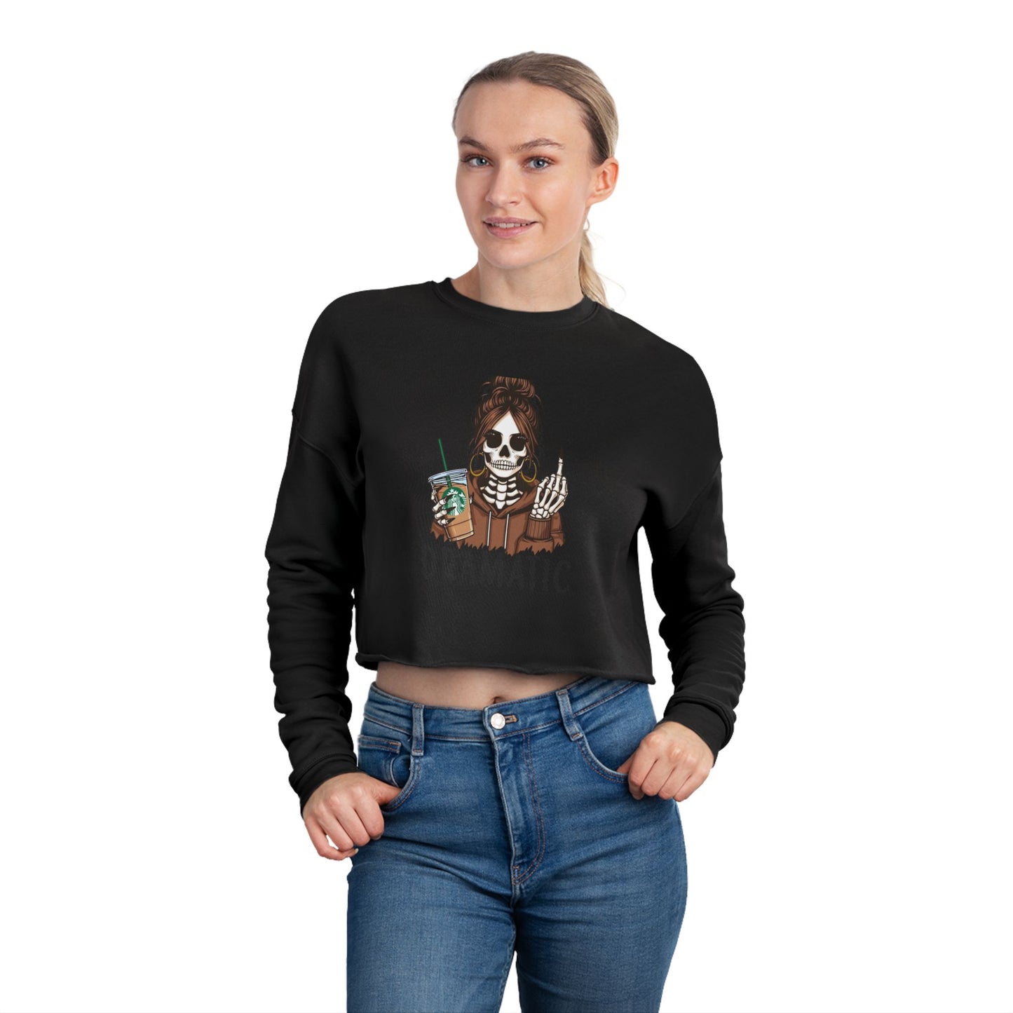 Dramatic Skeleton Cropped Sweatshirt - Trendy Apparel for Artists, Halloween Fashion, Casual Wear, Gifts for Creatives, Fall Style