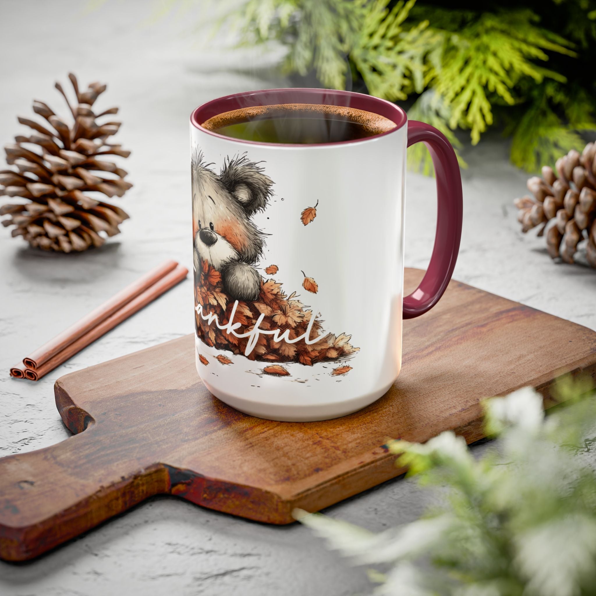 Thankful Bear Autumn Mug — Cute Fall Coffee Cup (11oz, 15oz)