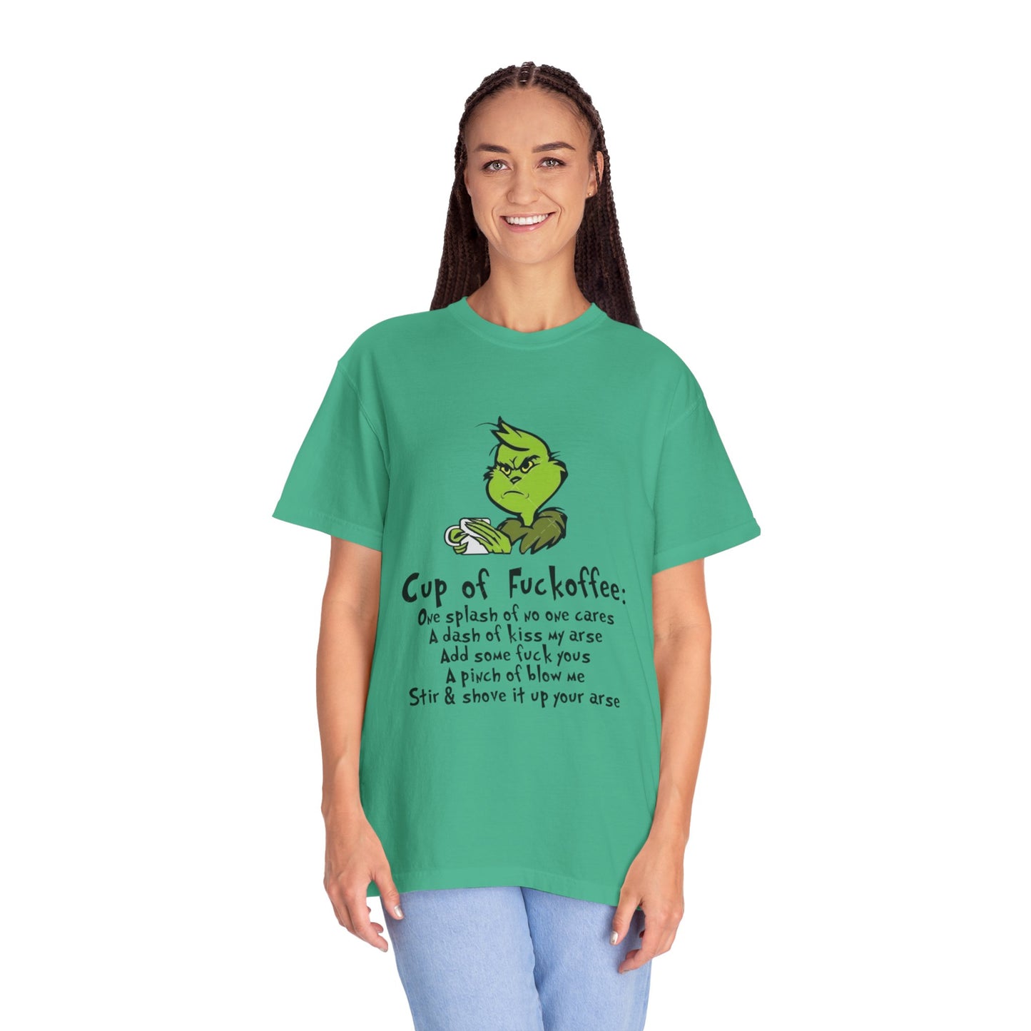 Holiday Graphic Tees  Cozy Festive Wear Funny Grinch-Inspired Unisex T-Shirt Cup of Fuckoffee