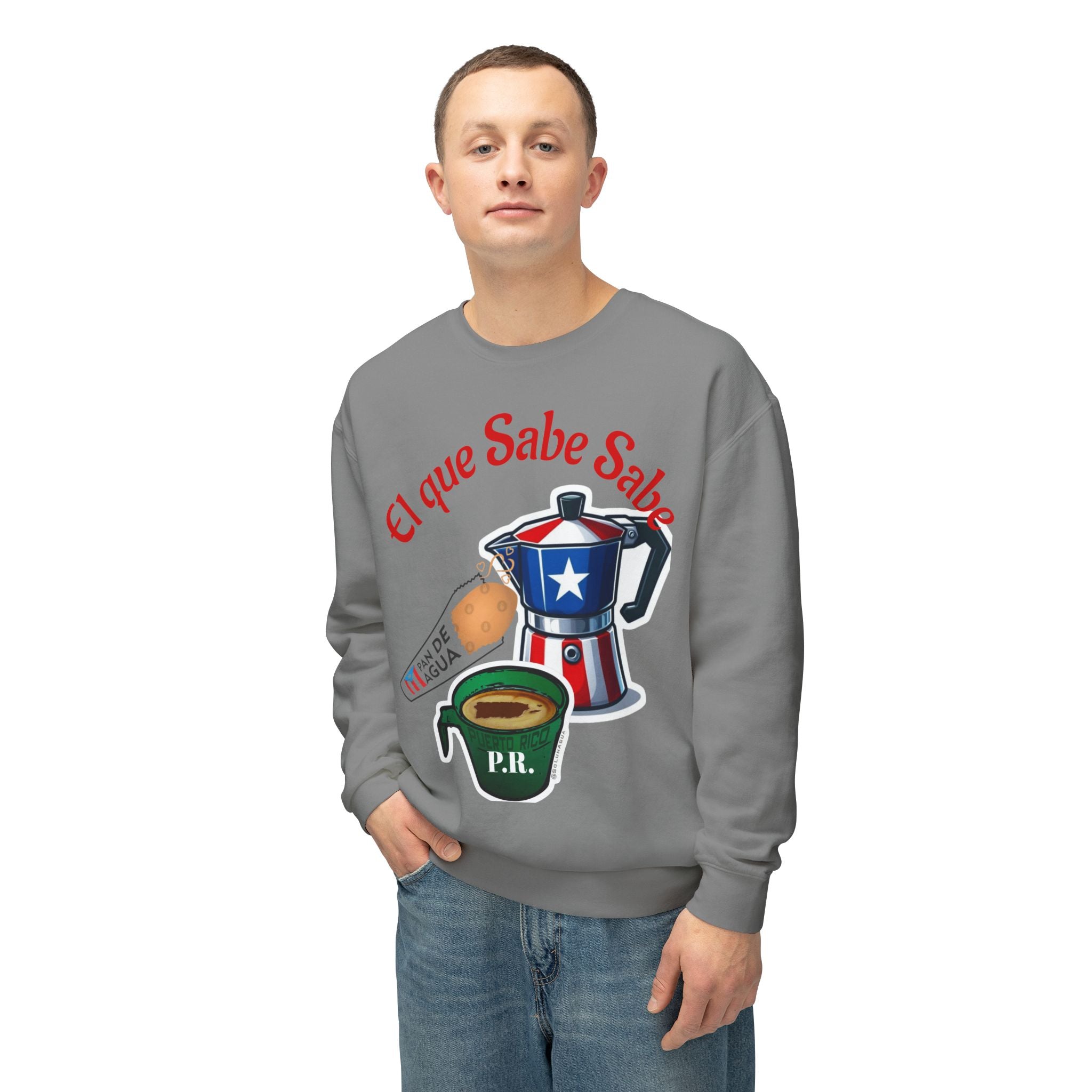 Crewneck Sweatshirt — "El que Sabe Sabe" Puerto Rico Coffee Design