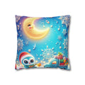 Whimsical Moon & Penguin Holiday Pillowcase  Faux Suede Square Throw Pillow