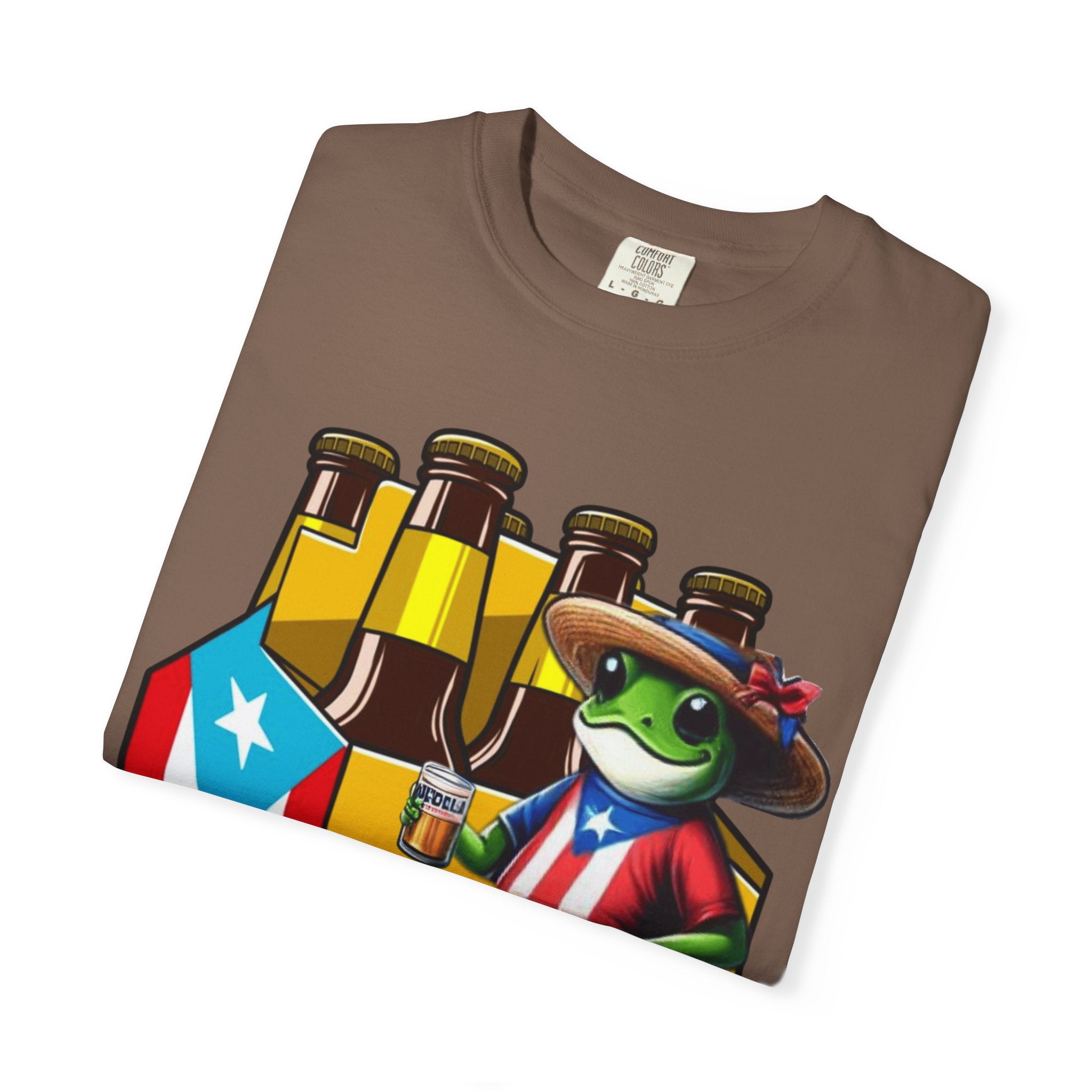 Medalla Light Puerto Rican Beer T-Shirt Coqui Frog Mascot Six-Pack Graphic Tee Puerto Rico’s Navidades