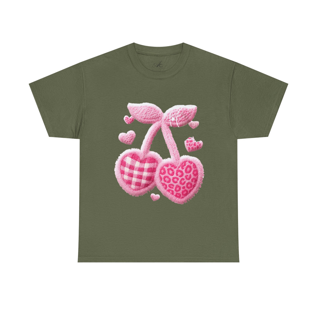 Pink Heart Cherries Tee  LOVE Graphic Valentine T-Shirt