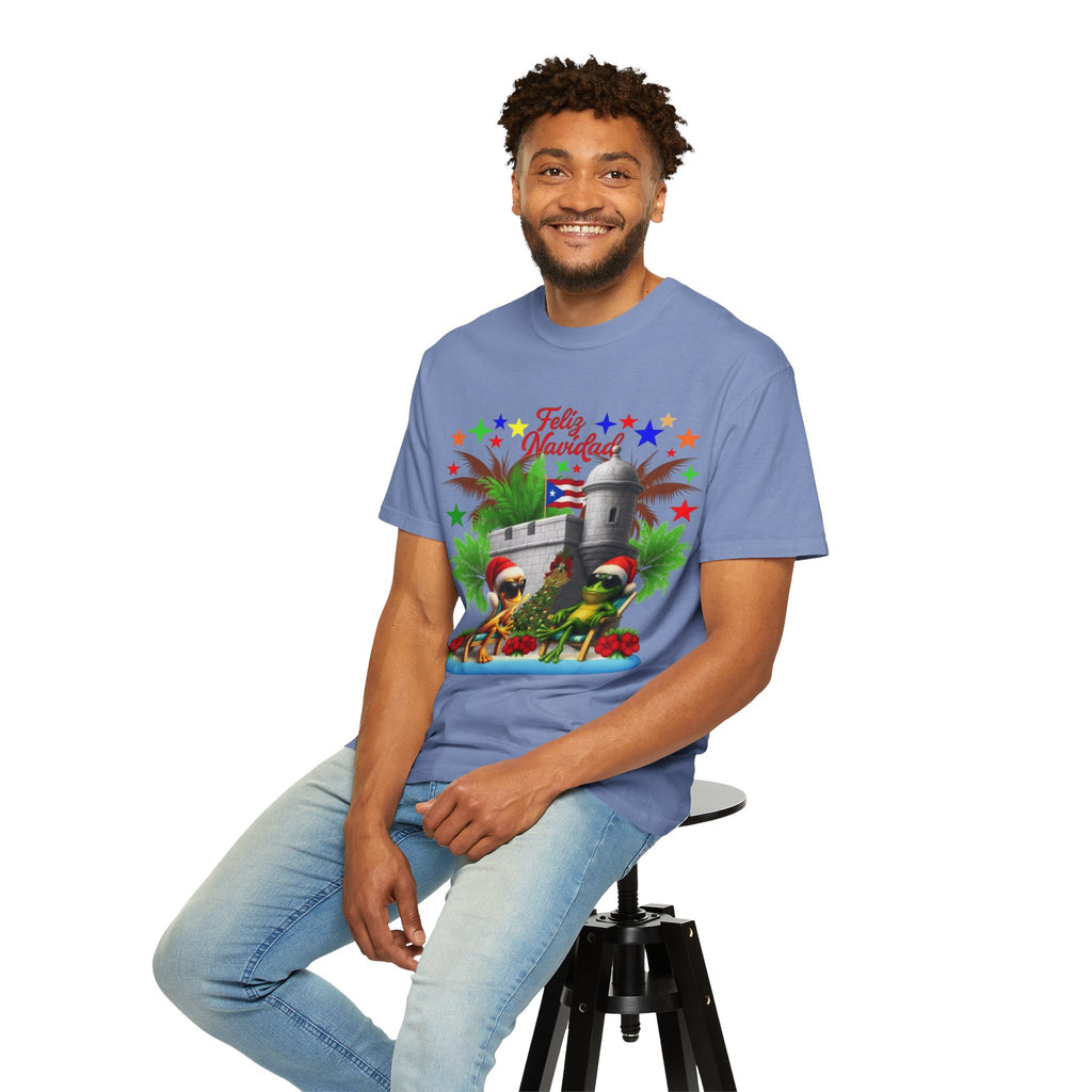 Feliz Navidad Puerto Rico T-Shirt  Castillo & Coquí Holiday Tee Puerto Rico Navidades