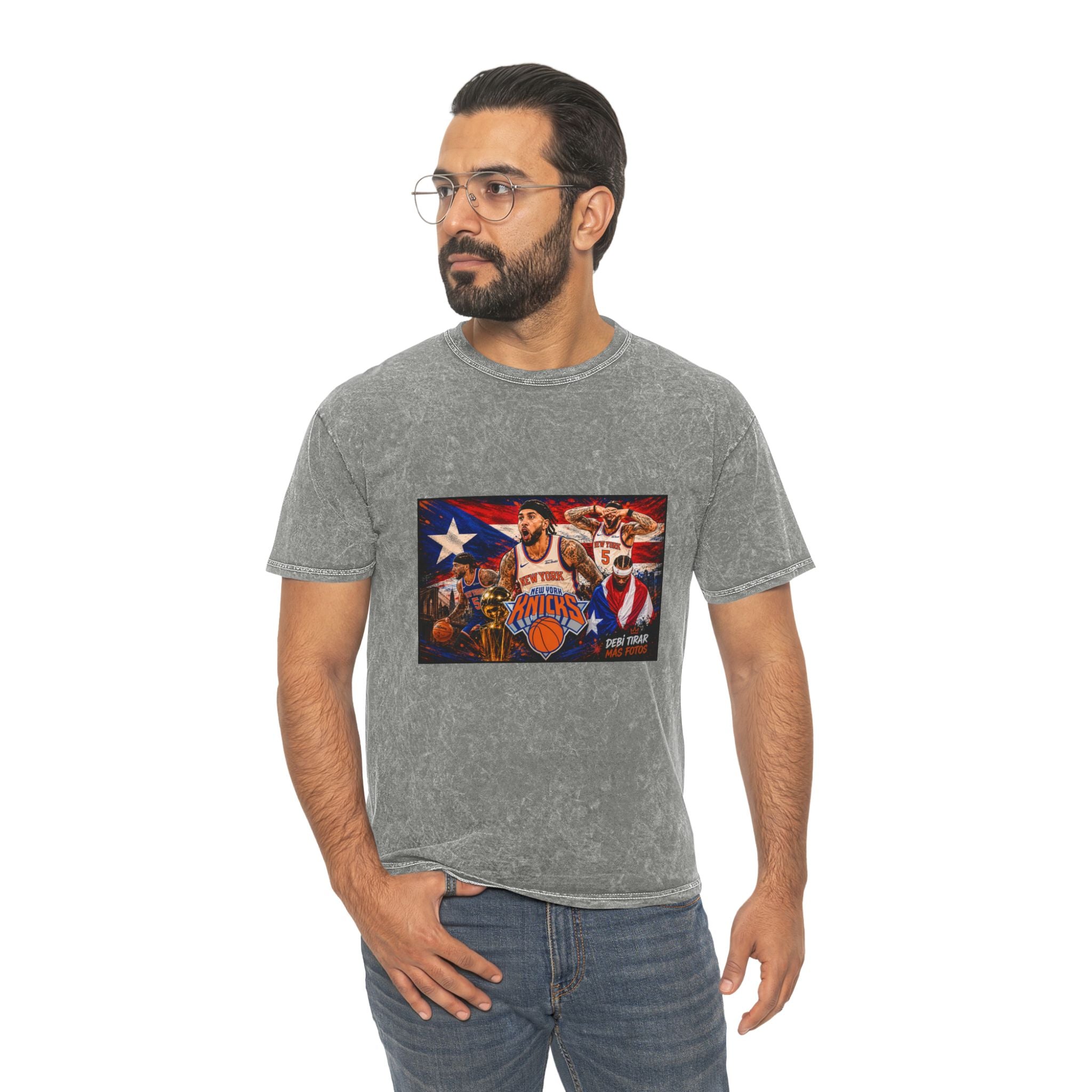 Mineral Wash Tee — Vintage Basketball Collage (Puerto Rico Flag)