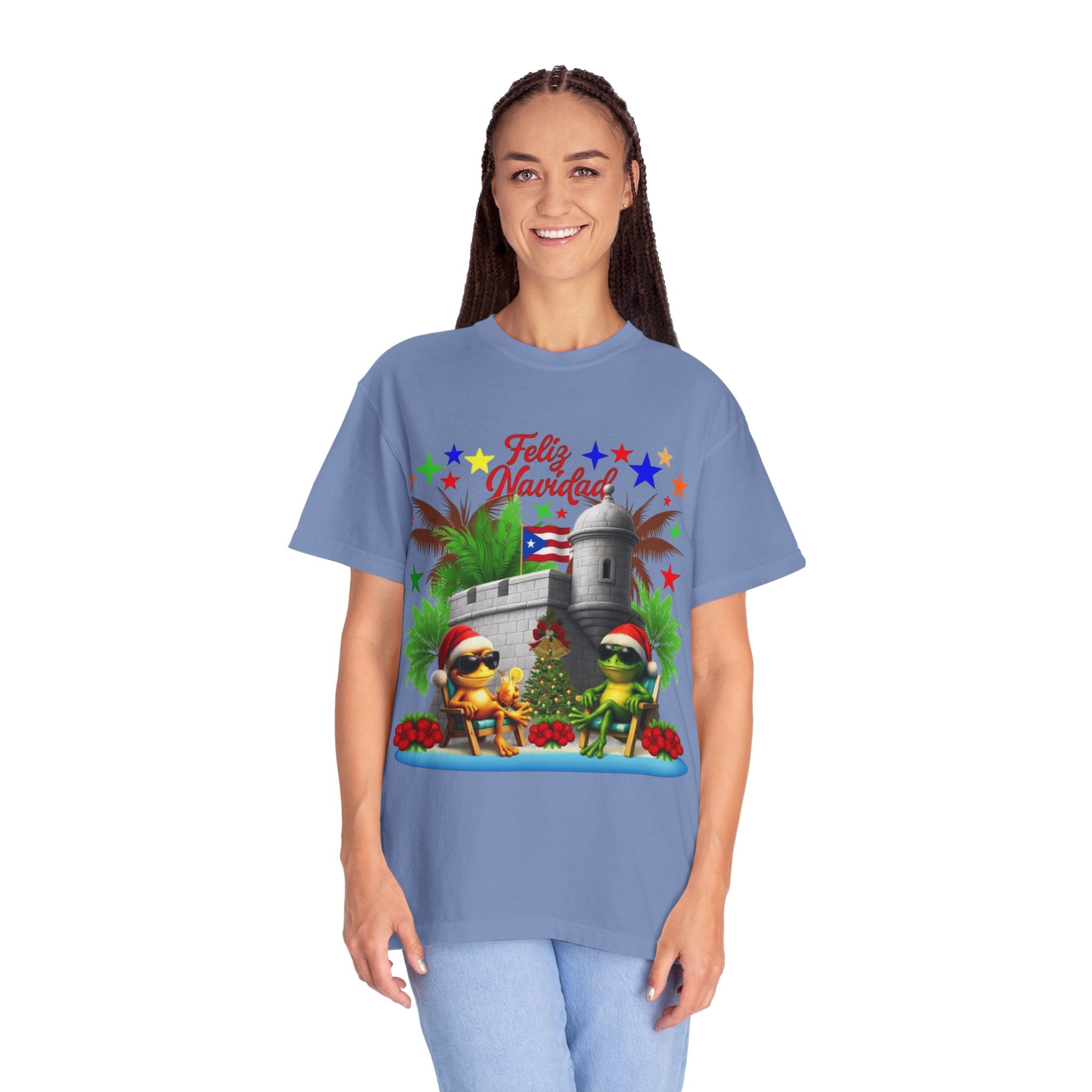 Feliz Navidad Puerto Rico T-Shirt  Castillo & Coquí Holiday Tee Puerto Rico Navidades
