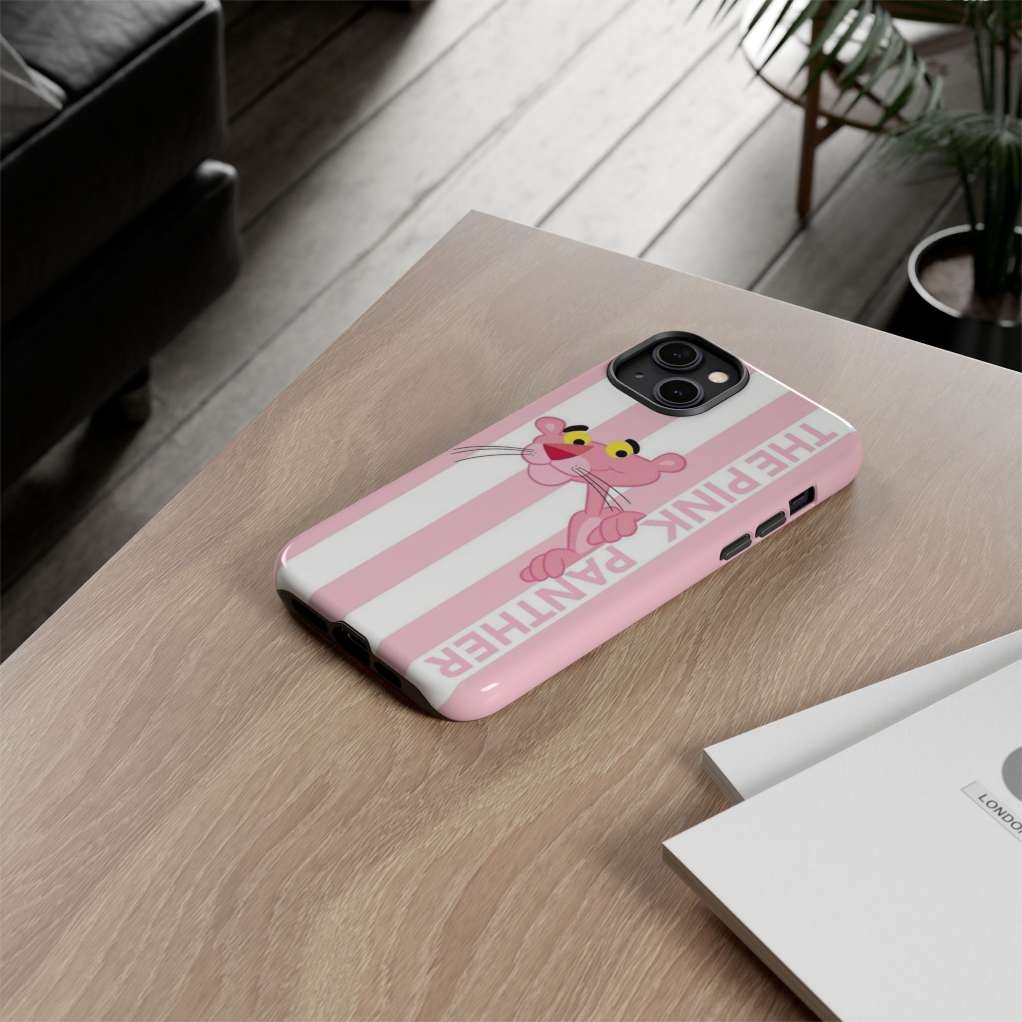 Pink Panther Tough Case Retro Striped Phone Case with "The Pink Panther" Design