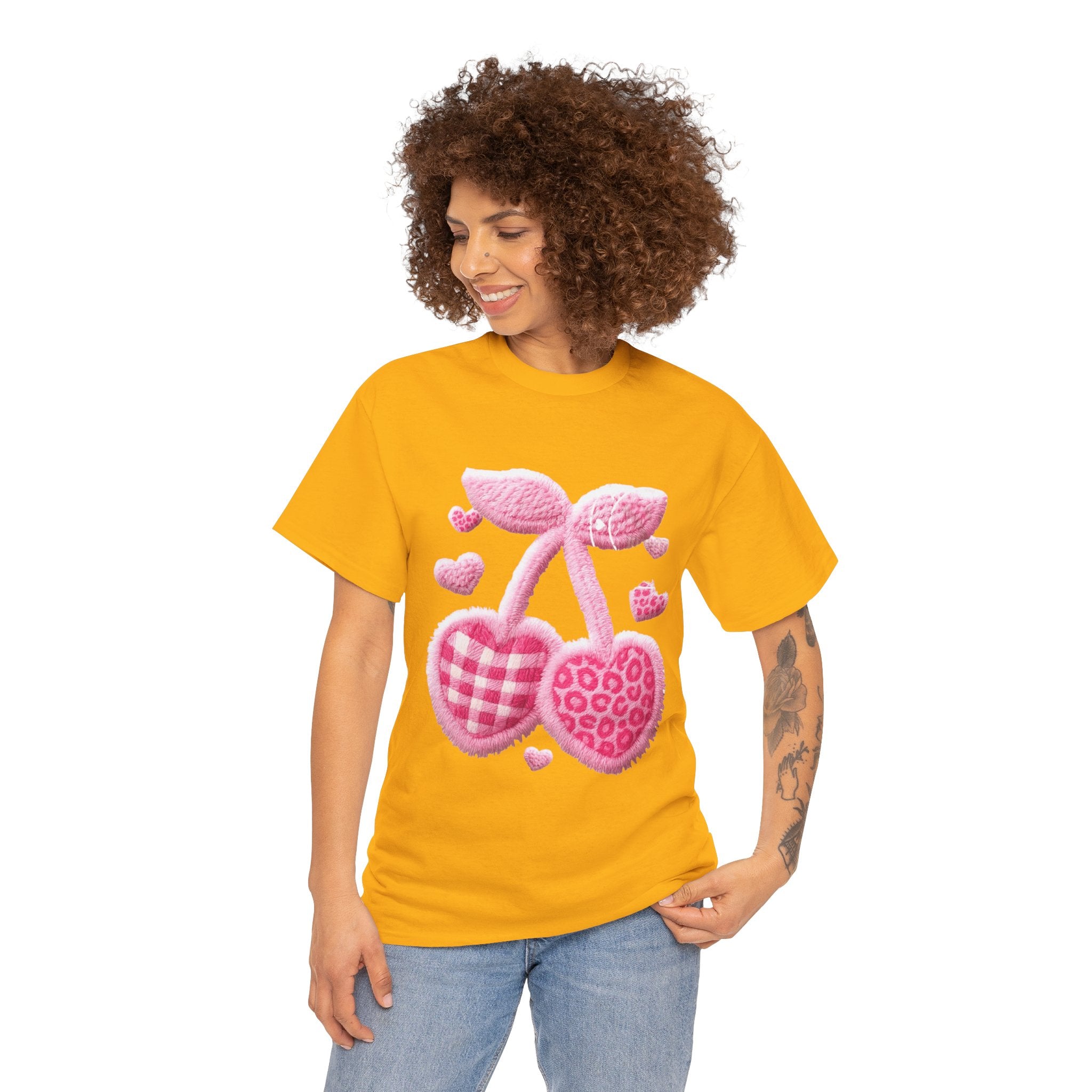 Pink Heart Cherries Tee  LOVE Graphic Valentine T-Shirt