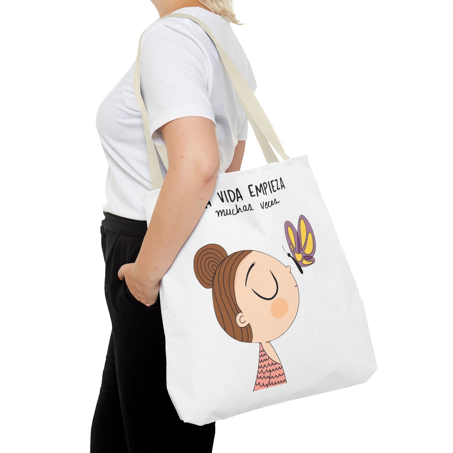 Lleva inspiración contigo a donde vayas, Eco-Friendly Carryall, Motivational Gift, Cute Reusable Shopper, Butterfly Design, Brighten Your Day