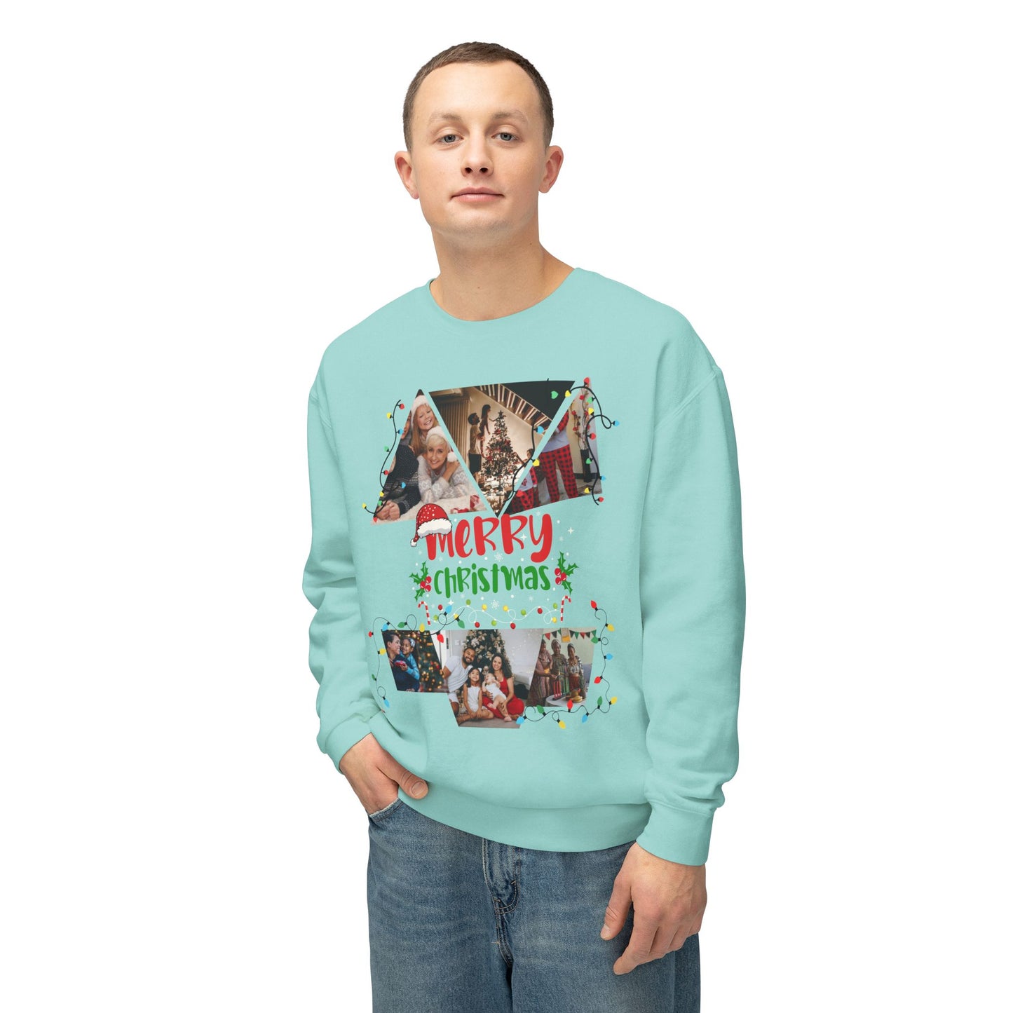 Christmas Photo Collage Sweatshirt — "Merry Christmas" Holiday Crewneck