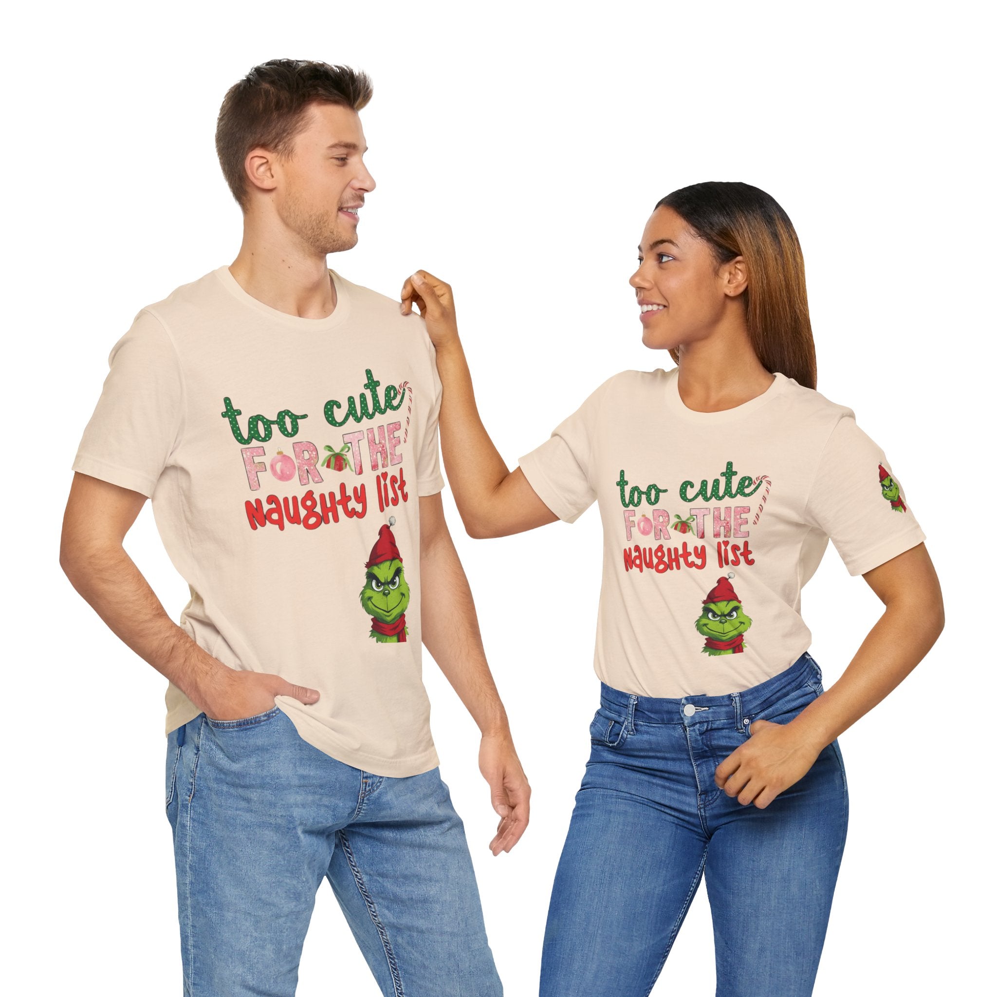 Christmas T-Shirts and Sweatshirts Collection Cute Grinch Holiday Tee 'Too Cute for the Naughty List' Unisex Jersey T-Shirt