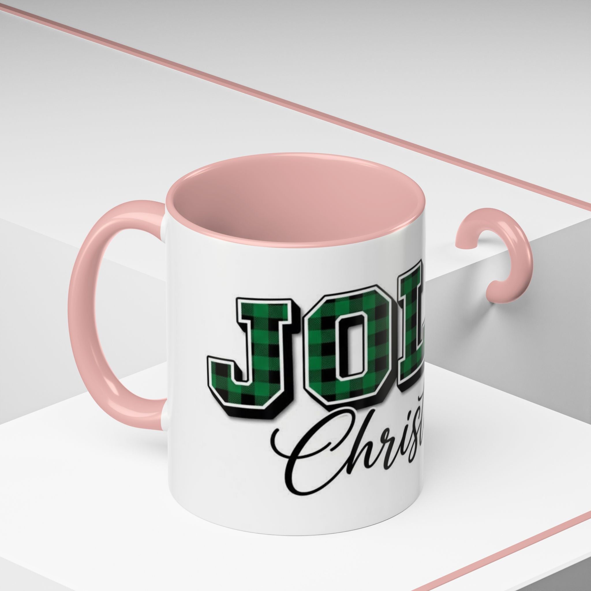 Holly Christmas Accent Coffee Mug — Green Plaid Holiday Gift (11/15oz)