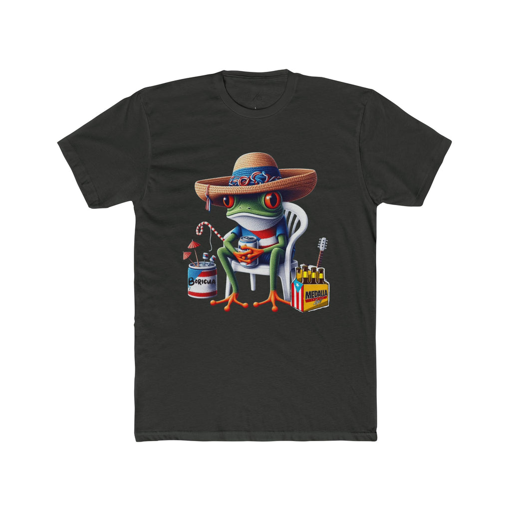 Puerto Rico’s Navidades Coqui Frog Fishing Tee  Cute Cartoon Frog Angler Graphic T‑Shirt