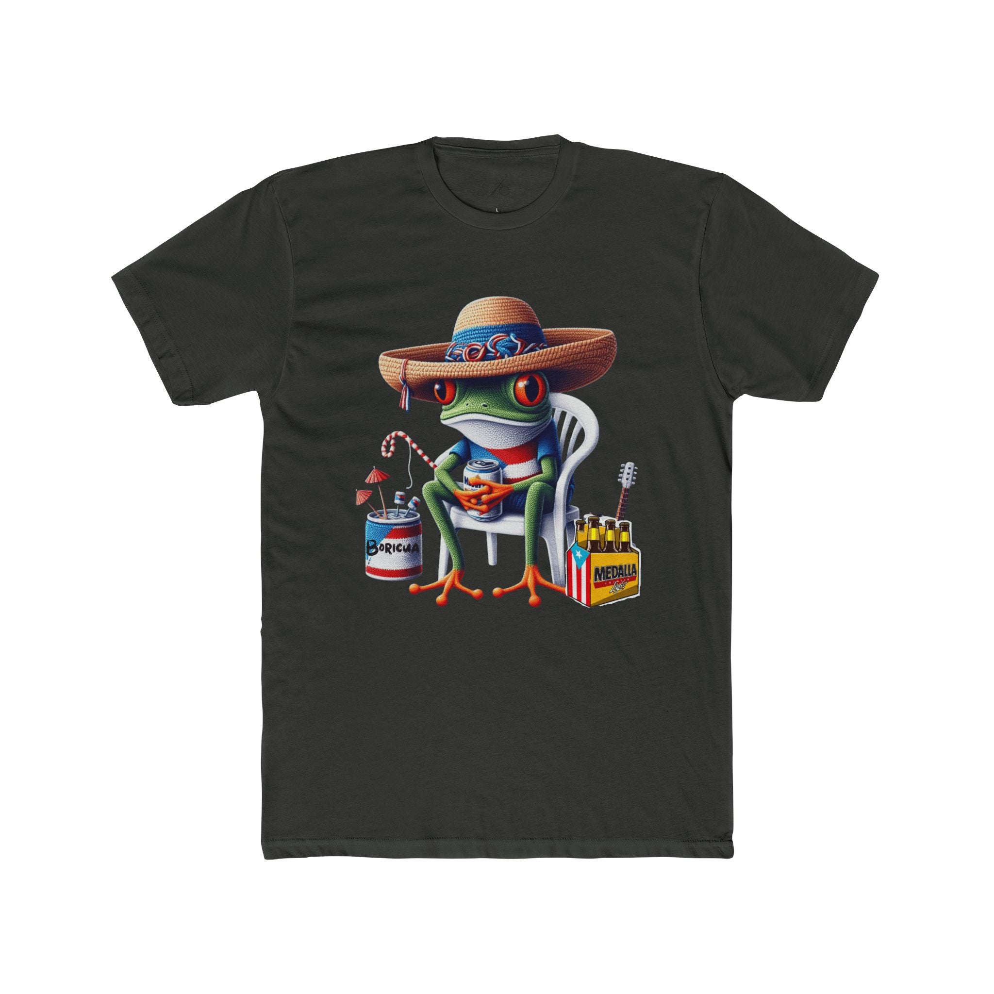 Puerto Rico’s Navidades Coqui Frog Fishing Tee  Cute Cartoon Frog Angler Graphic T‑Shirt
