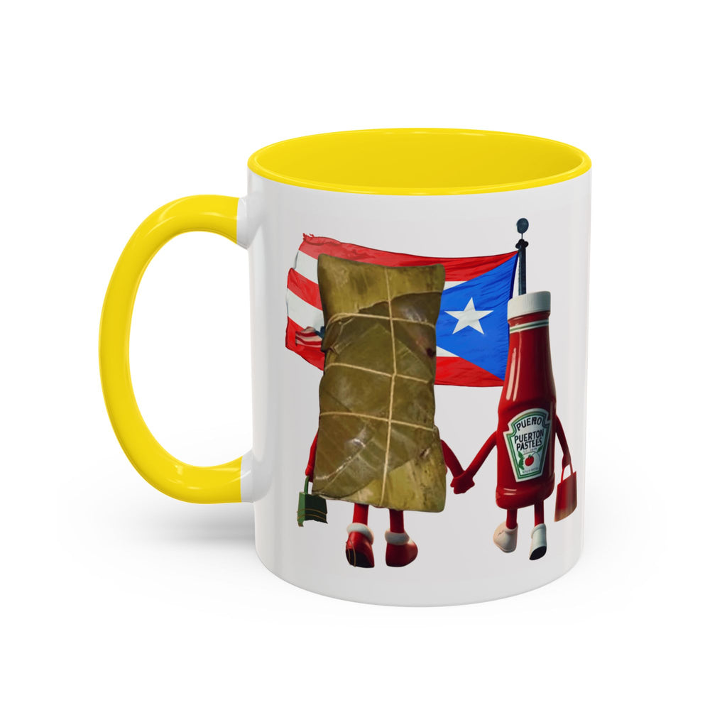 Puerto Rican Flag Ketchup & Pasteles Coffee Mug — Funny Food Friends Accent Mug (11/15oz)