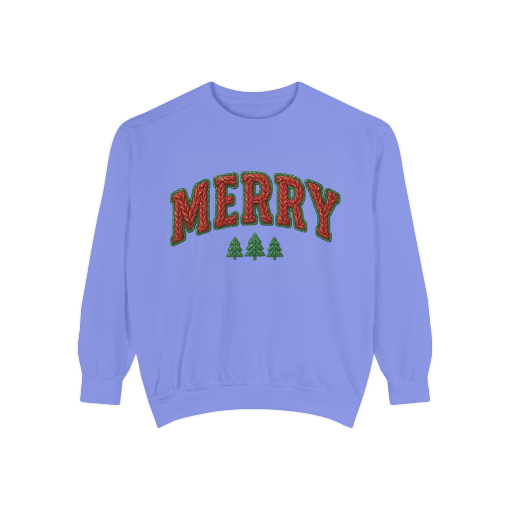 Merry Holiday Sweatshirt — Cozy Christmas Pullover with Tree Graphics Festive Holiday Designs