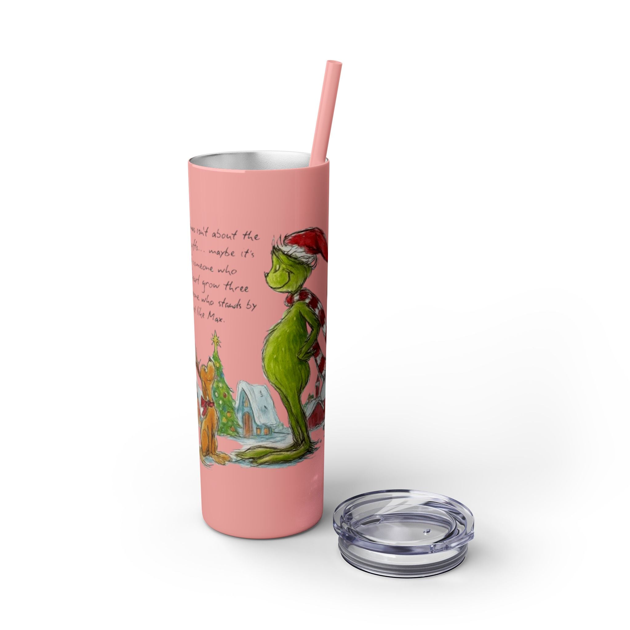 Grinch Christmas Skinny Tumbler with Straw — Dr. Seuss Holiday Quote Design, 20oz Christmas Mugs Collection