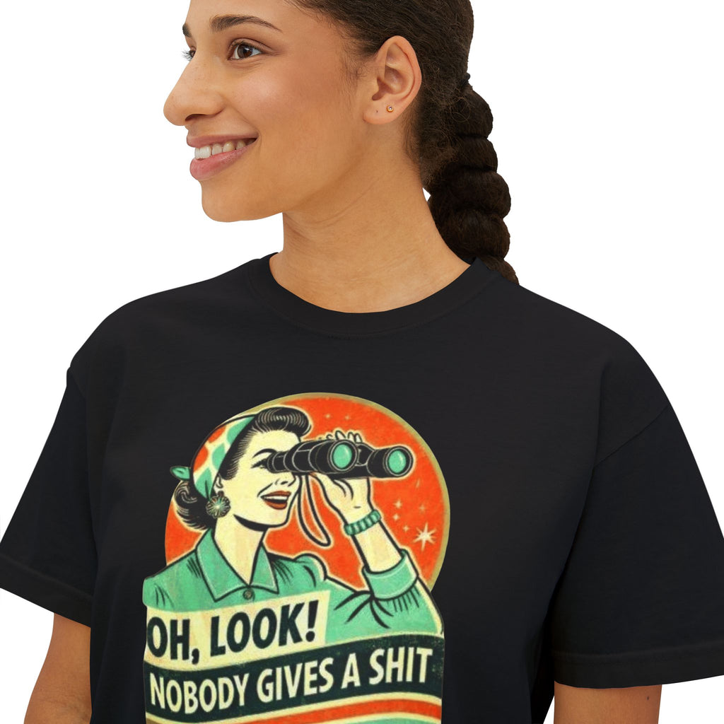 Graphic Tee — "Oh, Look! Nobody Gives a Shit" Retro Binoculars Design