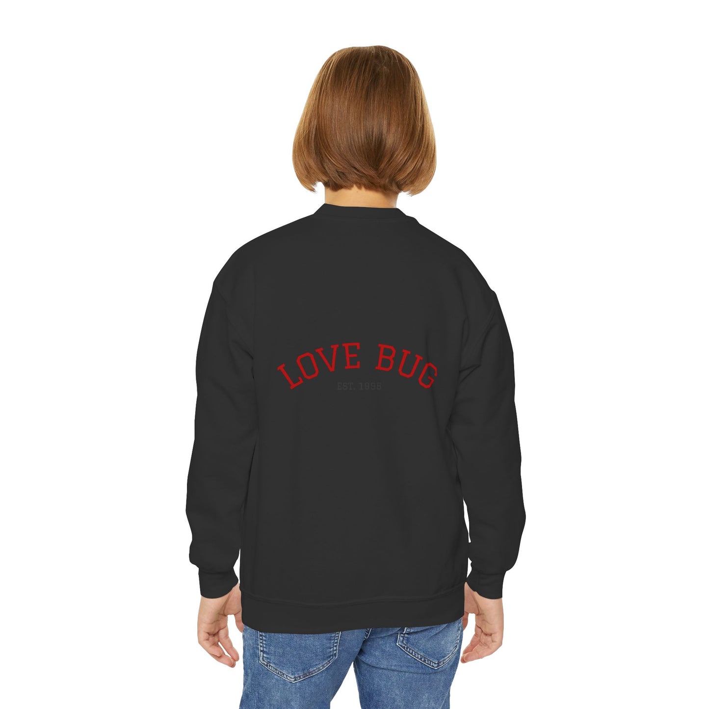 Youth Sweatshirt  Cute Girl with Heart Shower "Love Bug" Crewneck