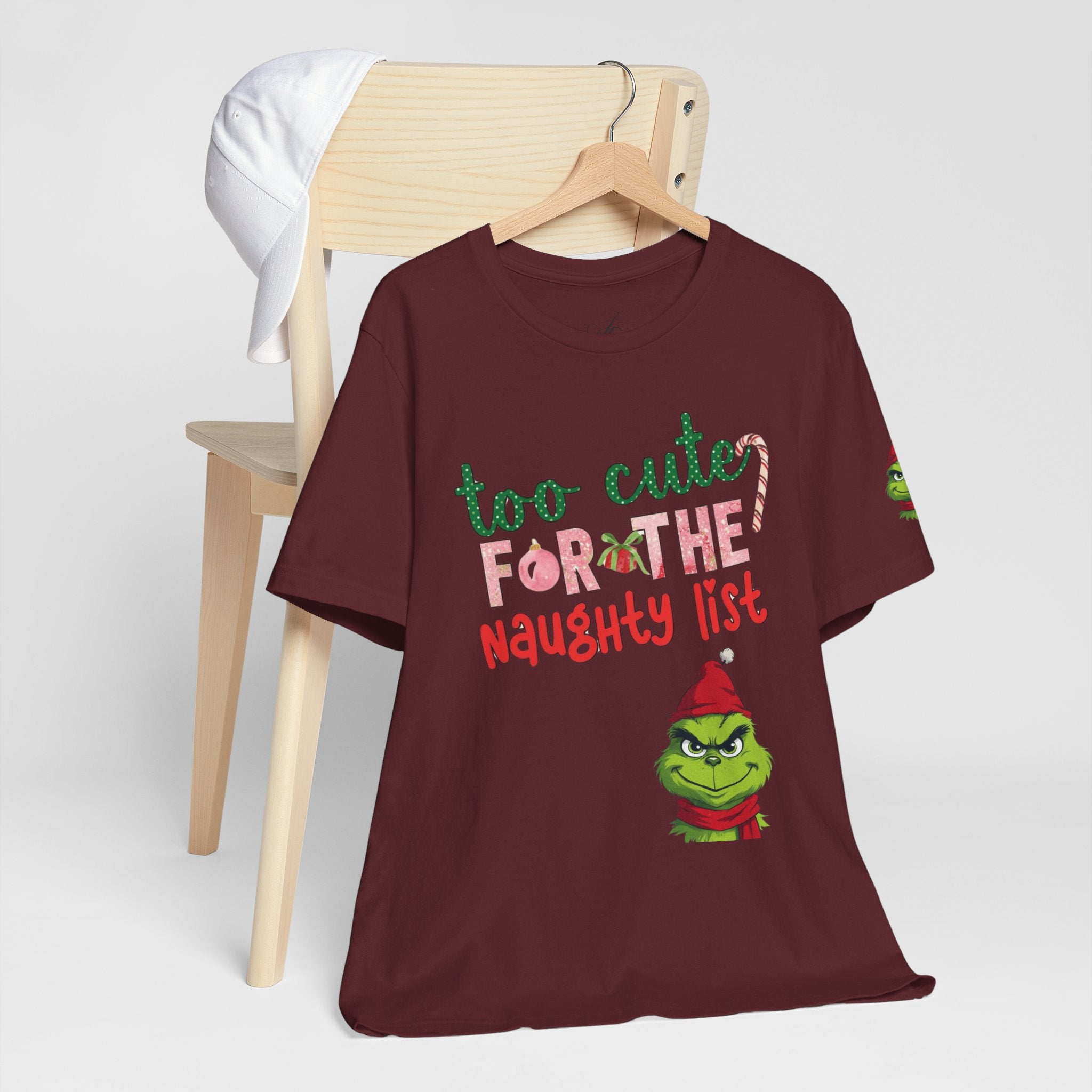 Christmas T-Shirts and Sweatshirts Collection Cute Grinch Holiday Tee 'Too Cute for the Naughty List' Unisex Jersey T-Shirt